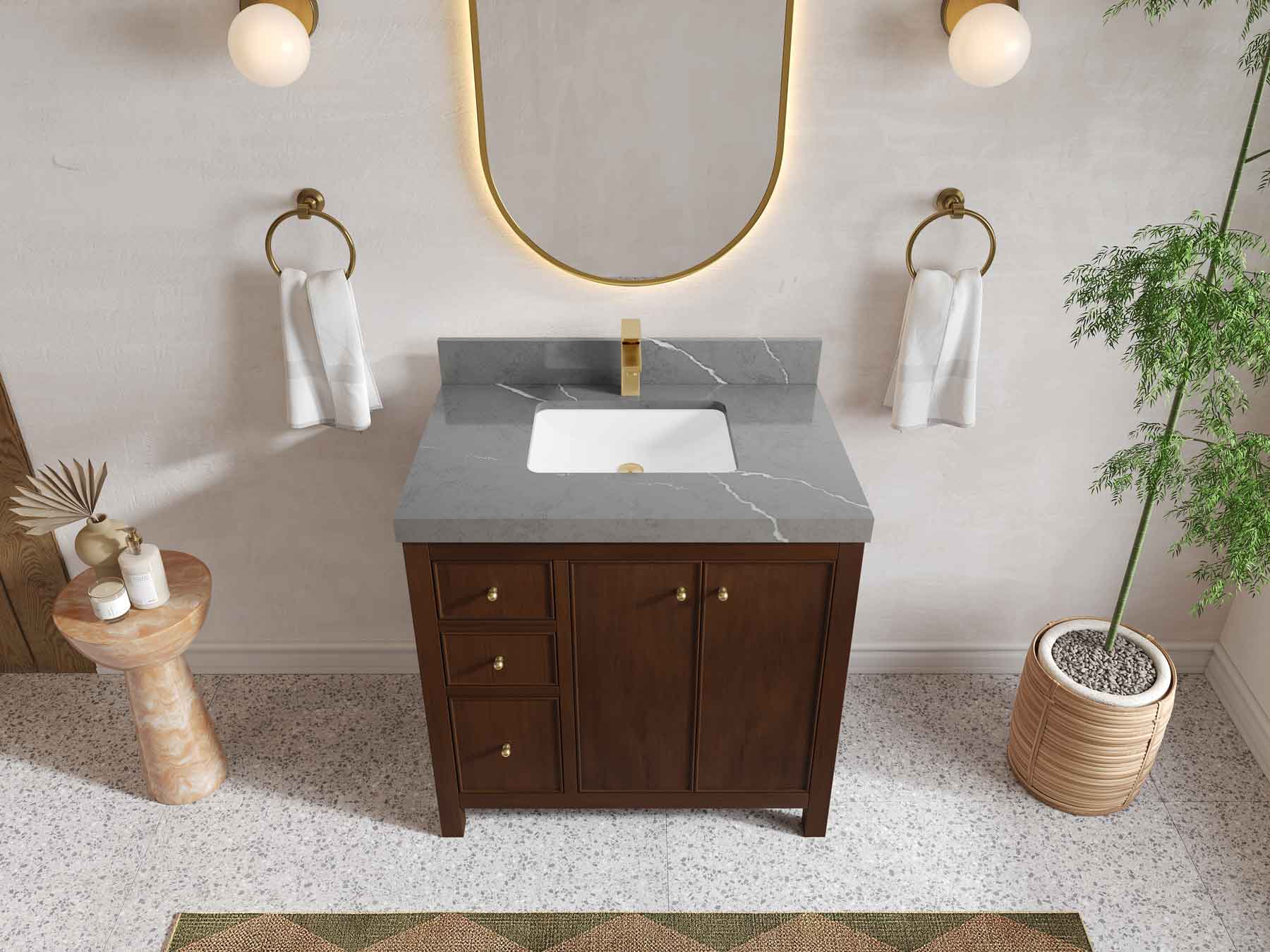 Chicago Teak 36 in. W x 22 in. D Center Sink Bathroom Vanity - Willow Bath and Vanity