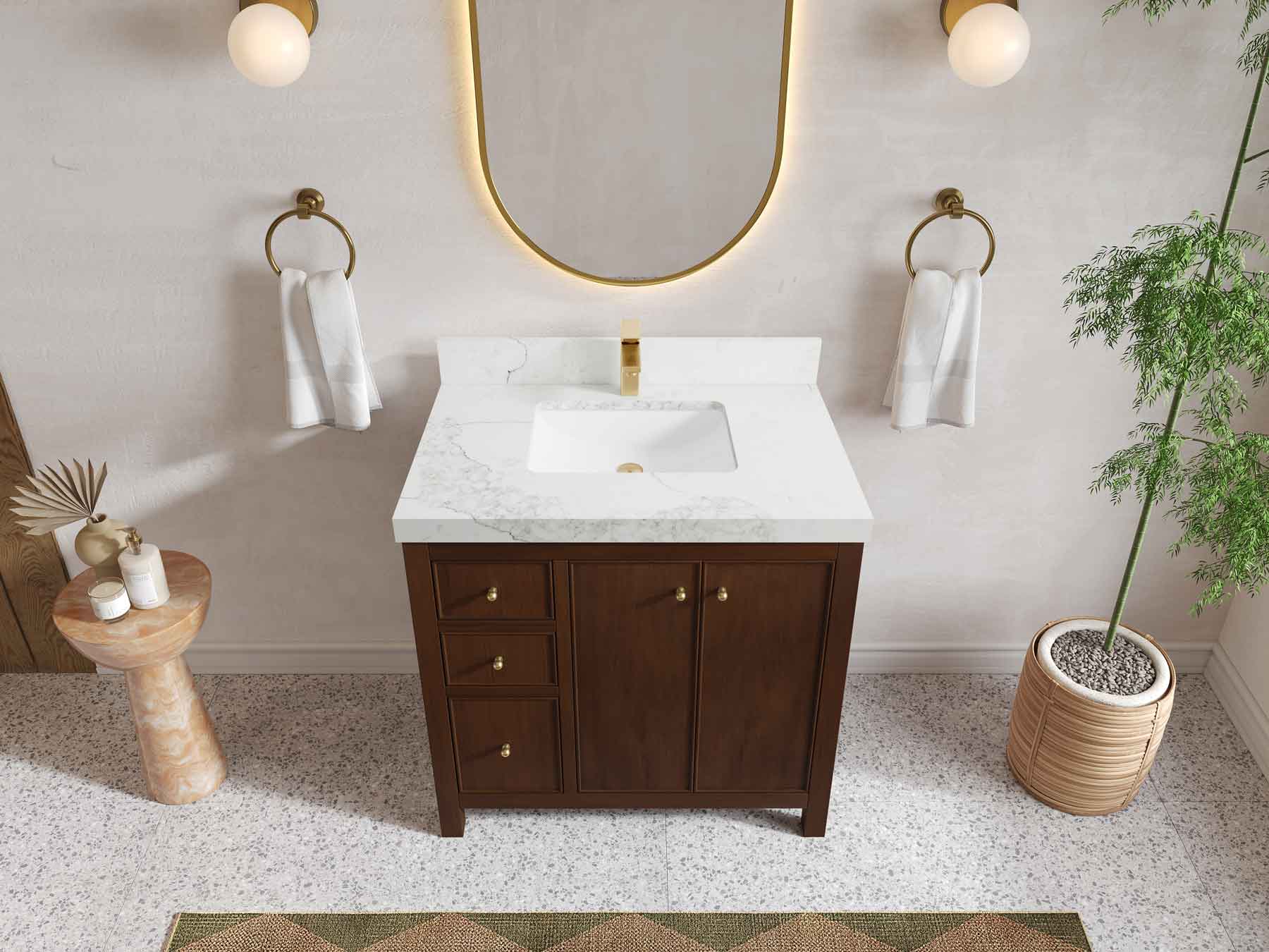 Chicago Teak 36 in. W x 22 in. D Center Sink Bathroom Vanity - Willow Bath and Vanity