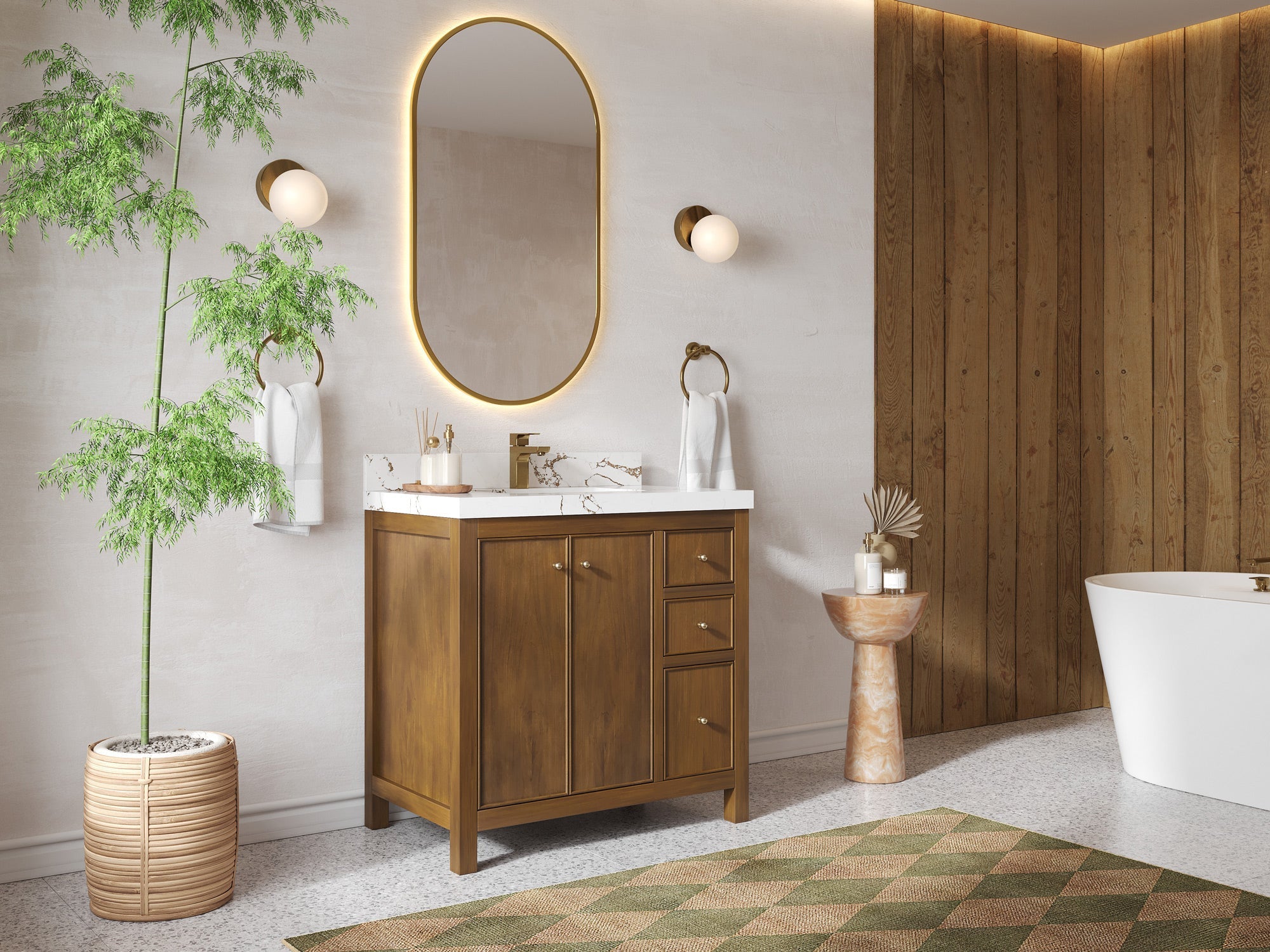 Chicago Teak 36 in. W x 22 in. D Center Sink Bathroom Vanity - Willow Bath and Vanity
