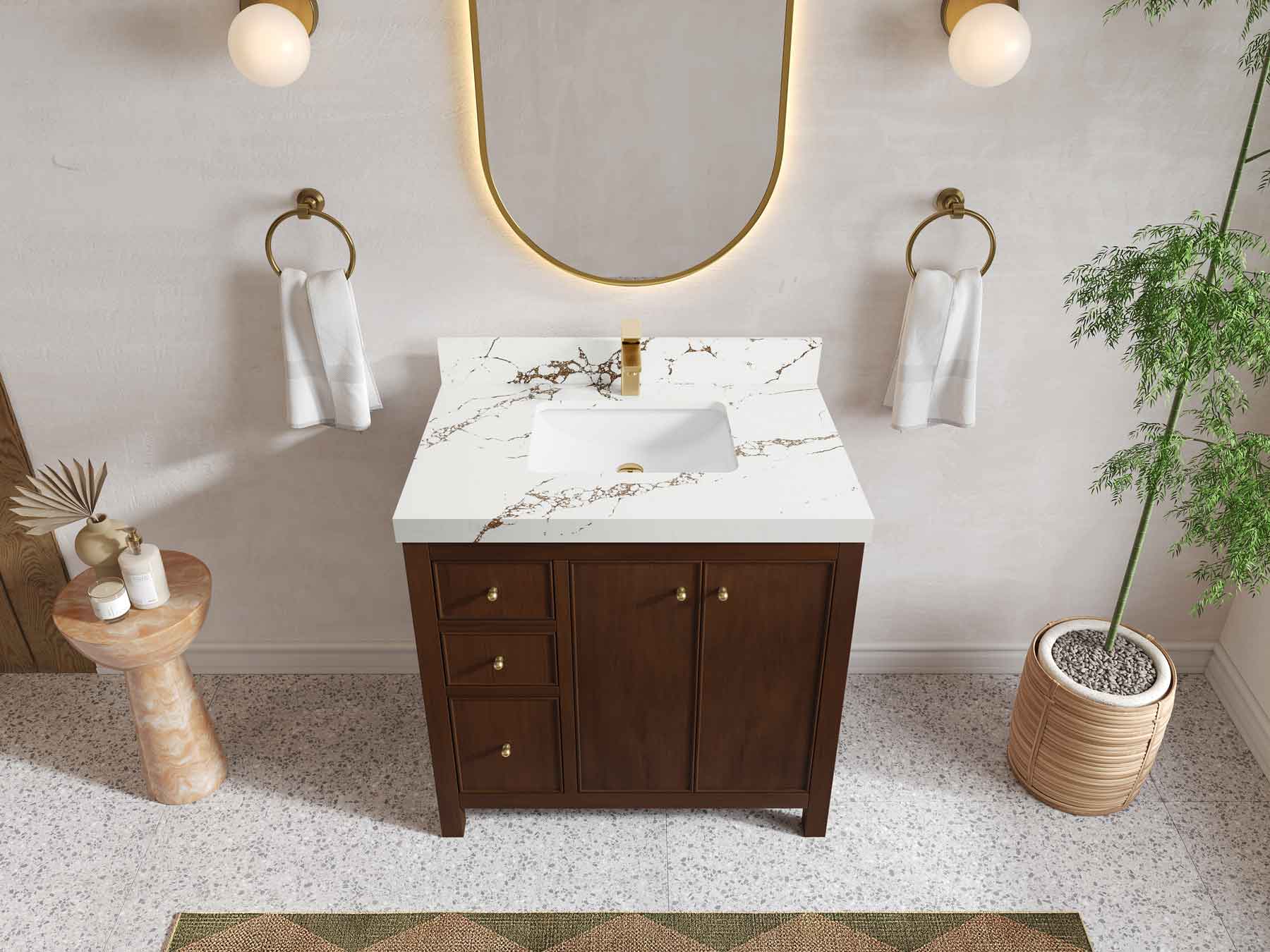 Chicago Teak 36 in. W x 22 in. D Center Sink Bathroom Vanity - Willow Bath and Vanity
