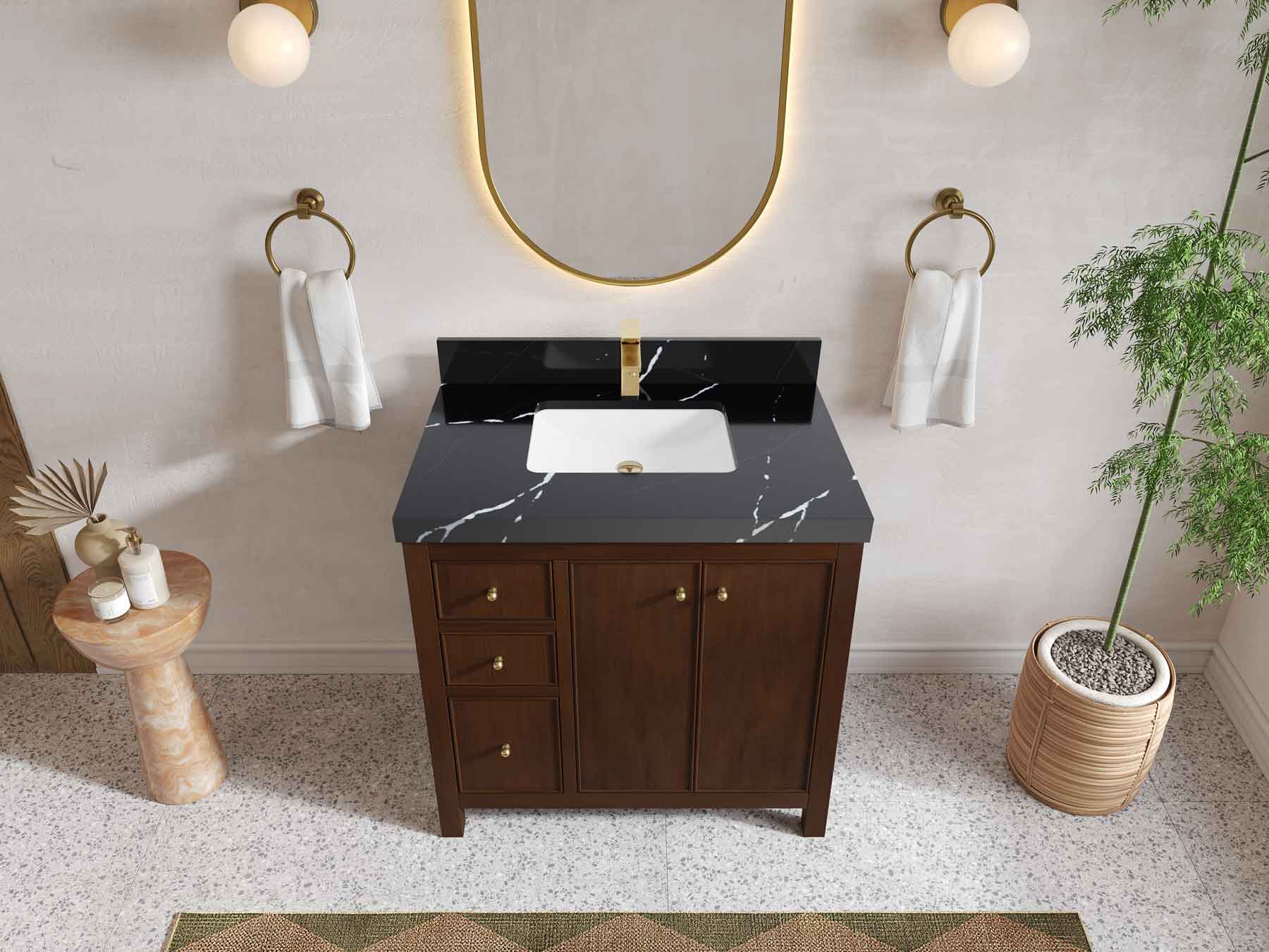 Chicago Teak 36 in. W x 22 in. D Center Sink Bathroom Vanity - Willow Bath and Vanity