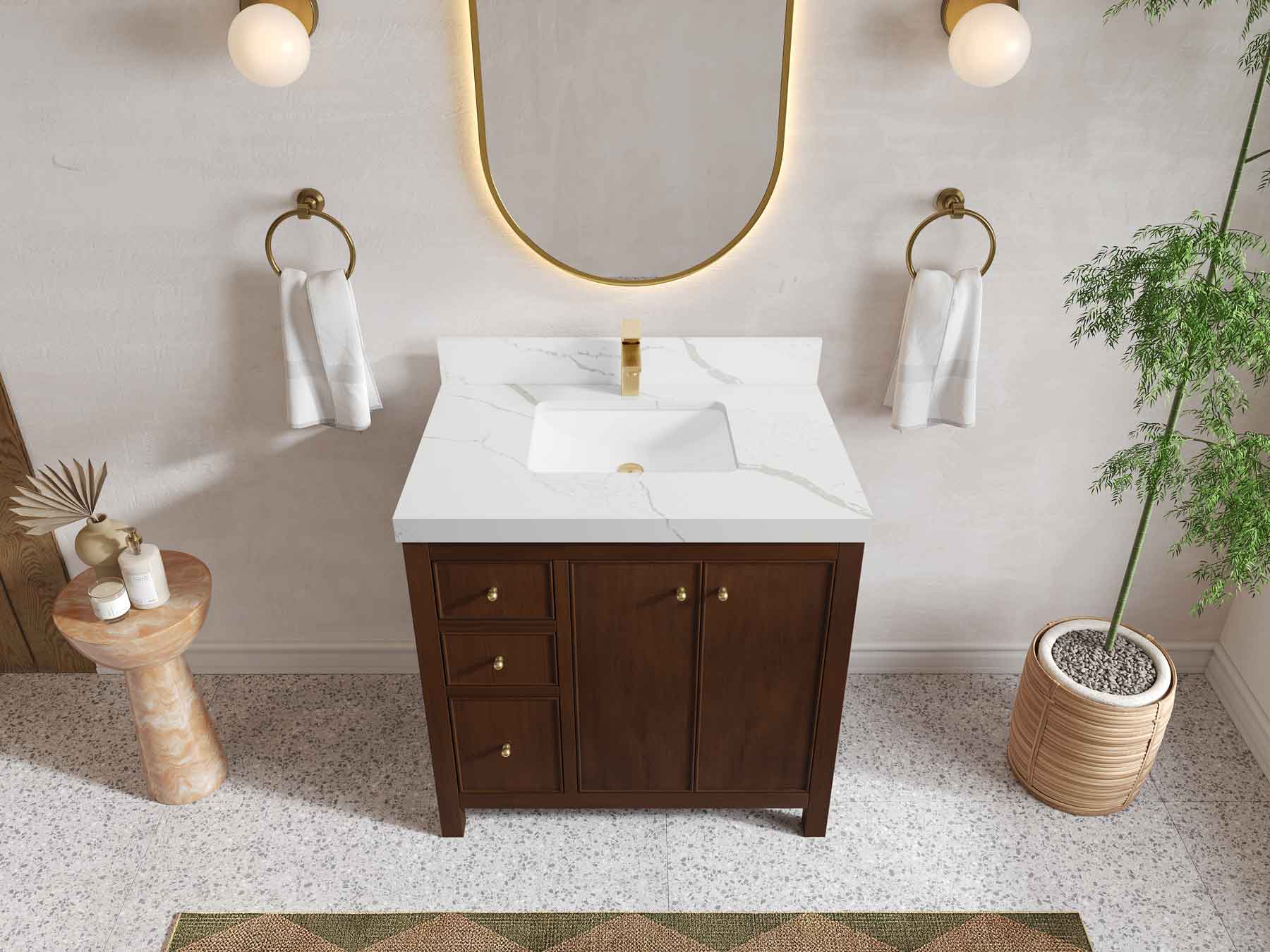Chicago Teak 36 in. W x 22 in. D Center Sink Bathroom Vanity - Willow Bath and Vanity