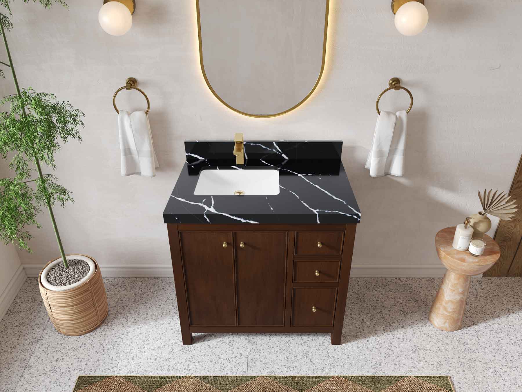 Chicago Teak 36 in. W x 22 in. D Left Offset Sink Bathroom Vanity - Willow Bath and Vanity