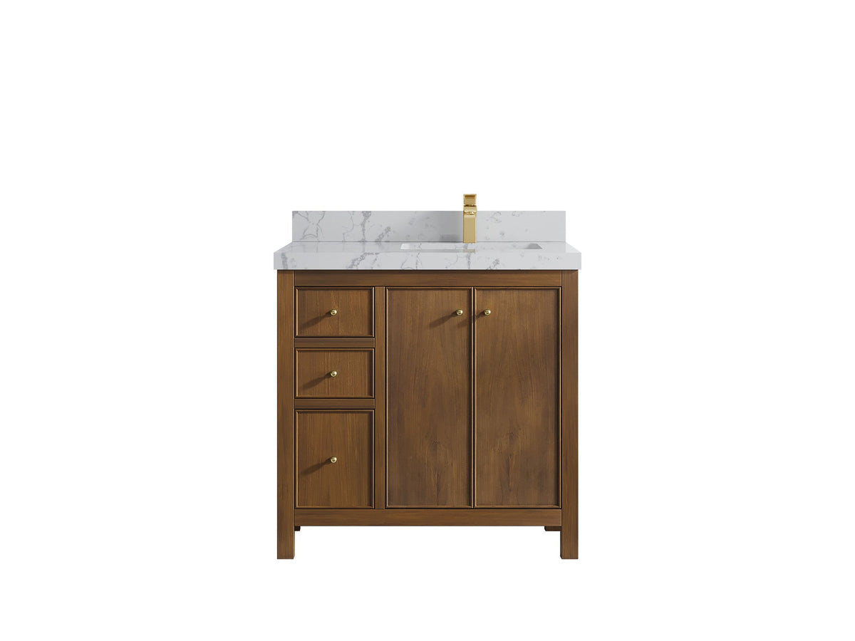 Chicago Teak 36 in. W x 22 in. D Right Offset Sink Bathroom Vanity - Willow Bath and Vanity