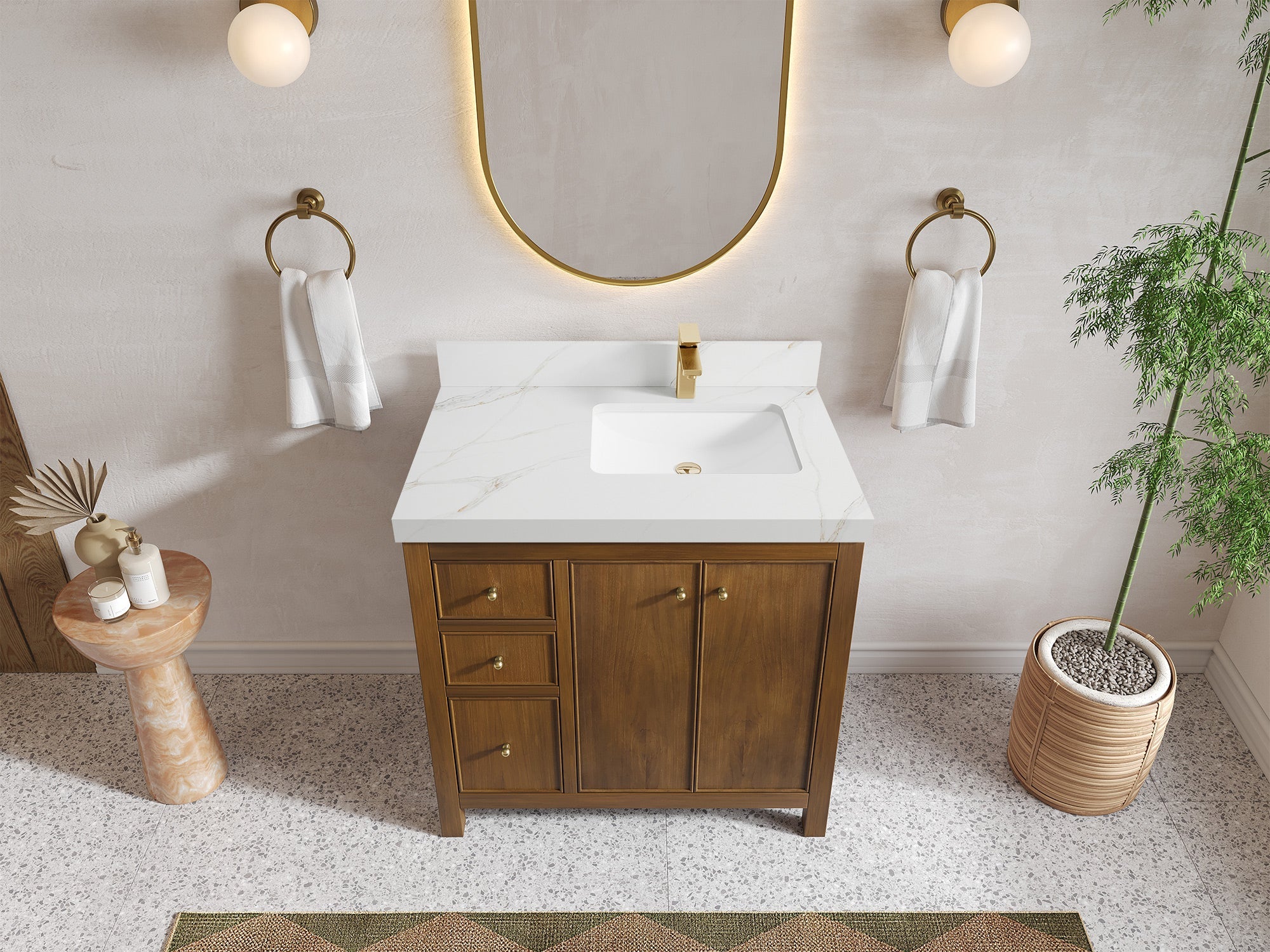 Chicago Teak 36 in. W x 22 in. D Right Offset Sink Bathroom Vanity - Willow Bath and Vanity