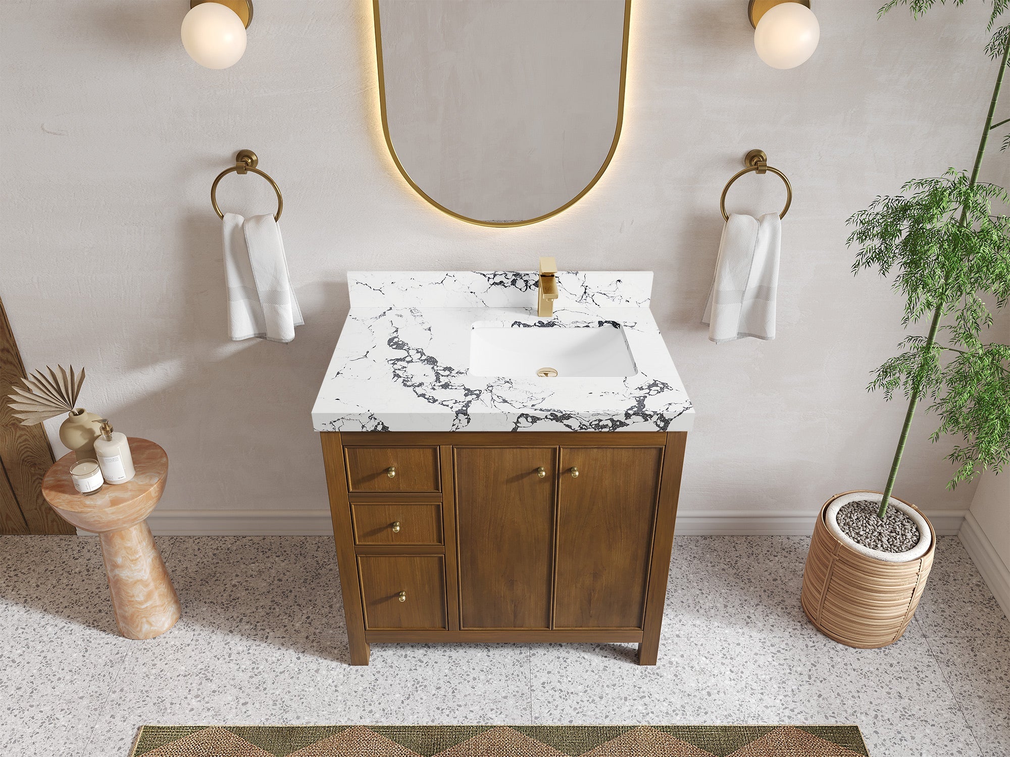 Chicago Teak 36 in. W x 22 in. D Right Offset Sink Bathroom Vanity - Willow Bath and Vanity