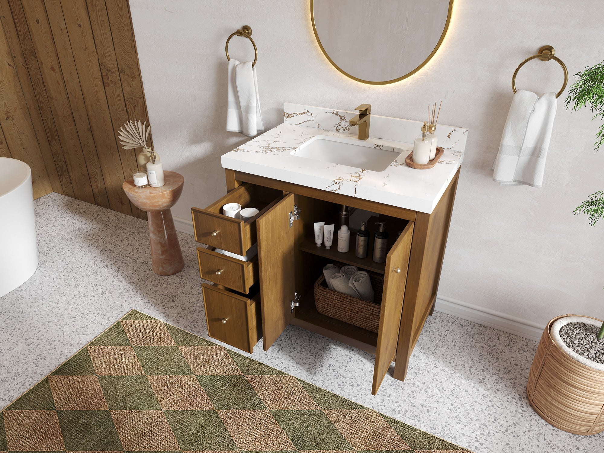 Chicago Teak 36" W x 22" D Center Sink Bathroom Vanity - Willow Bath and Vanity