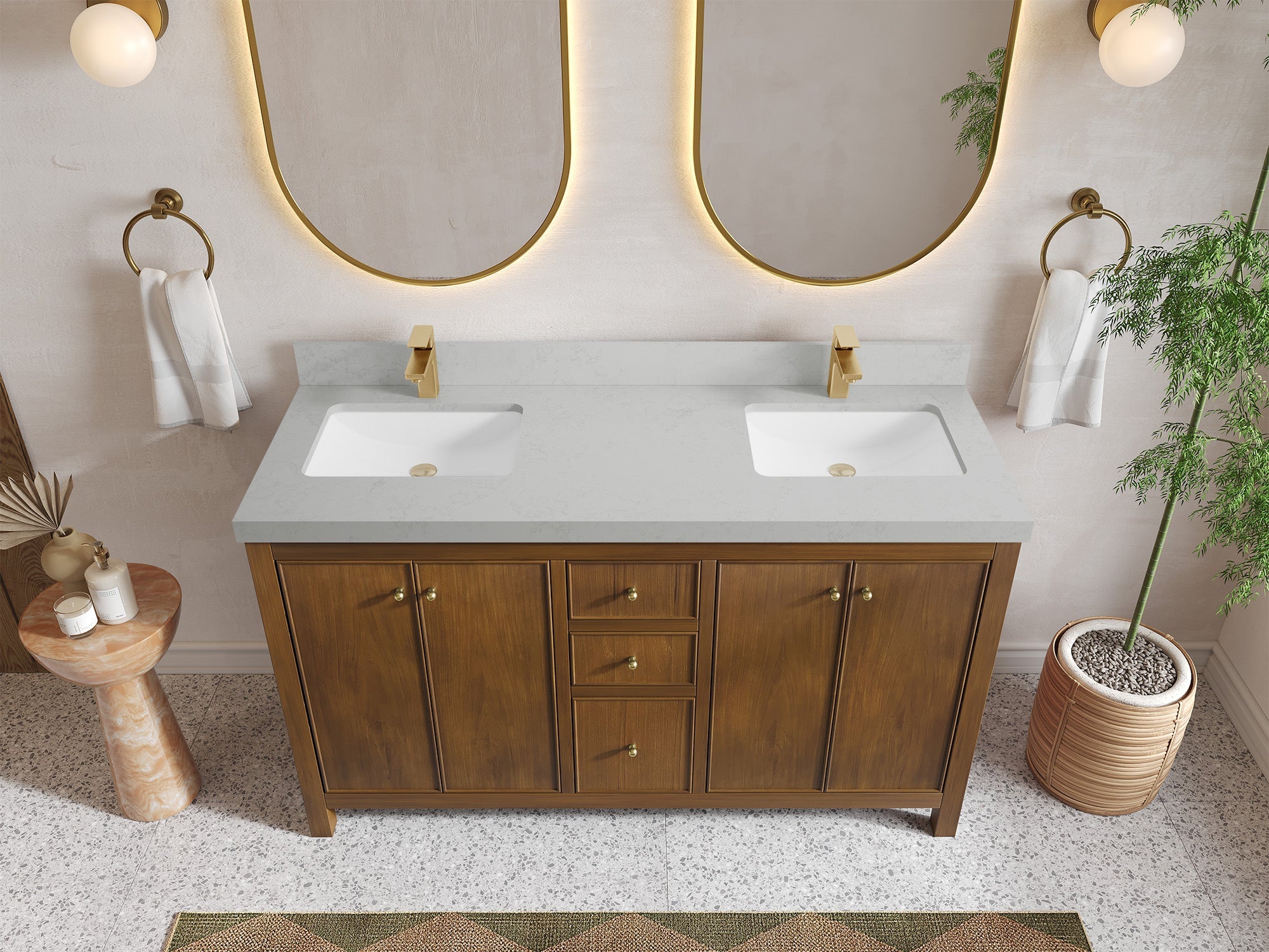 Chicago Teak 60 in. W x 22 in. D Double Sink Bathroom Vanity - Willow Bath and Vanity