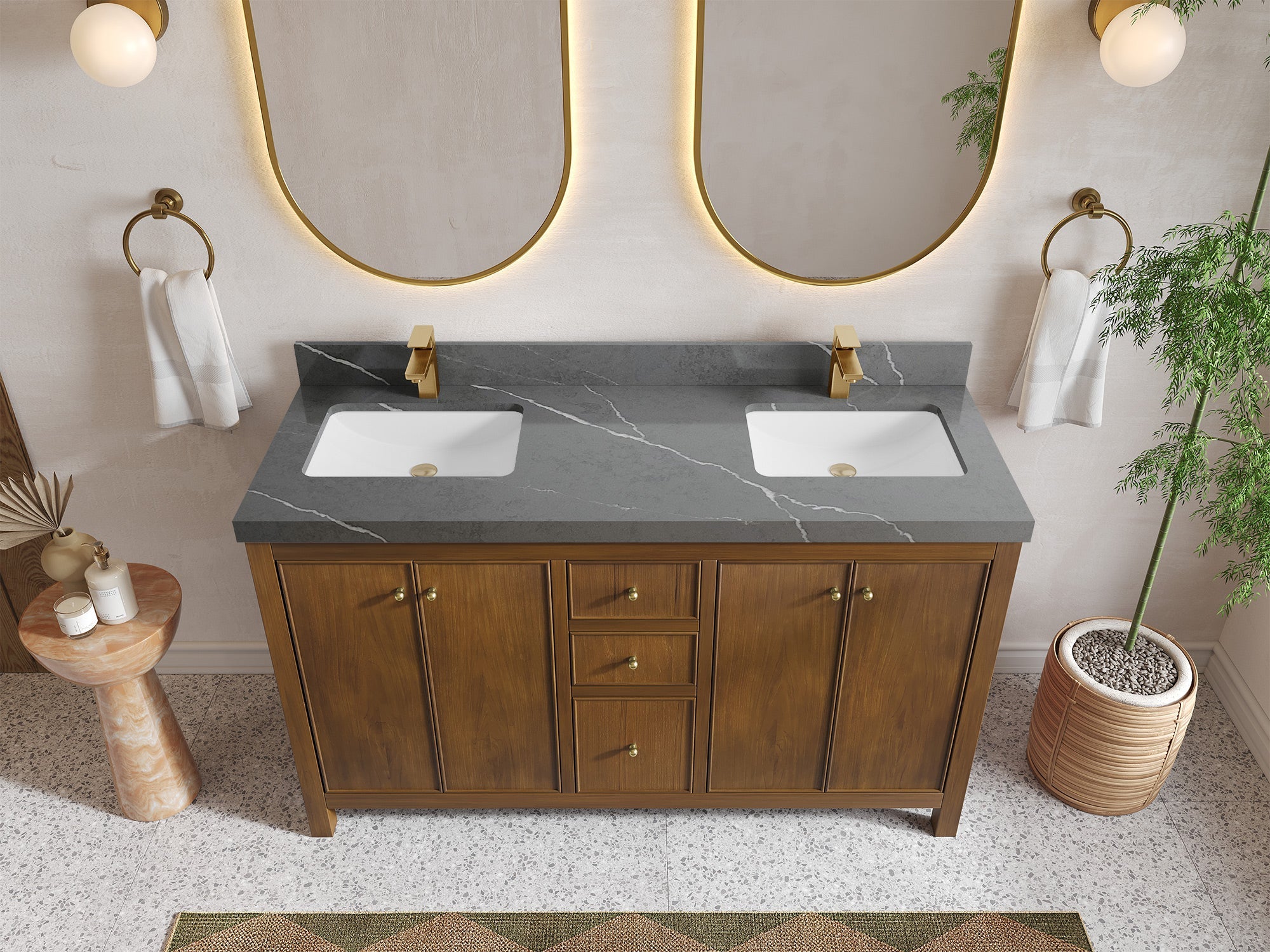 Chicago Teak 60 in. W x 22 in. D Double Sink Bathroom Vanity - Willow Bath and Vanity