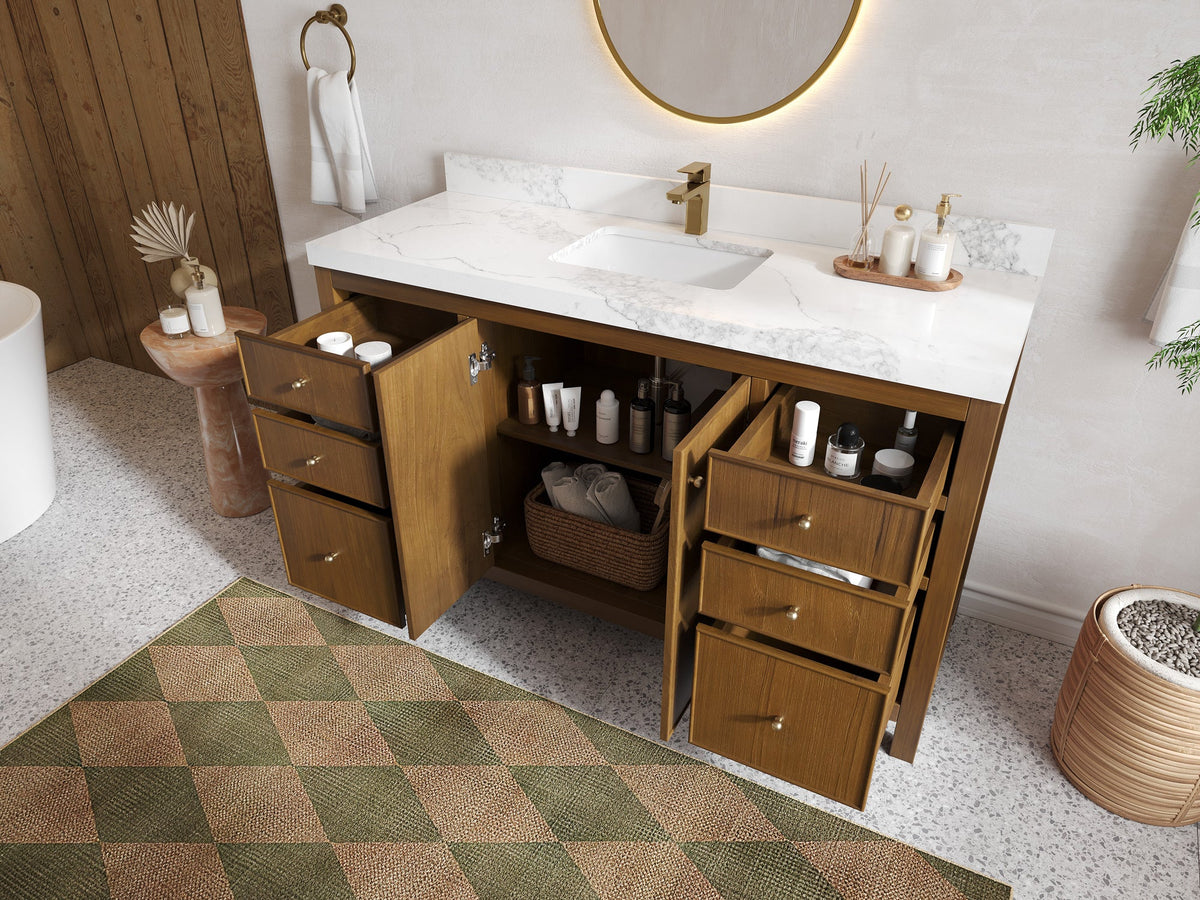 Chicago Teak 60 in. W x 22 in. D Single Sink Bathroom Vanity - Willow Bath and Vanity