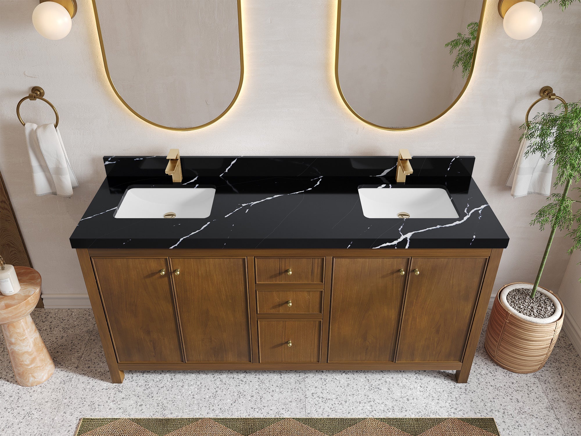 Chicago Teak 72 in. W x 22 in. D Double Sink Bathroom Vanity - Willow Bath and Vanity