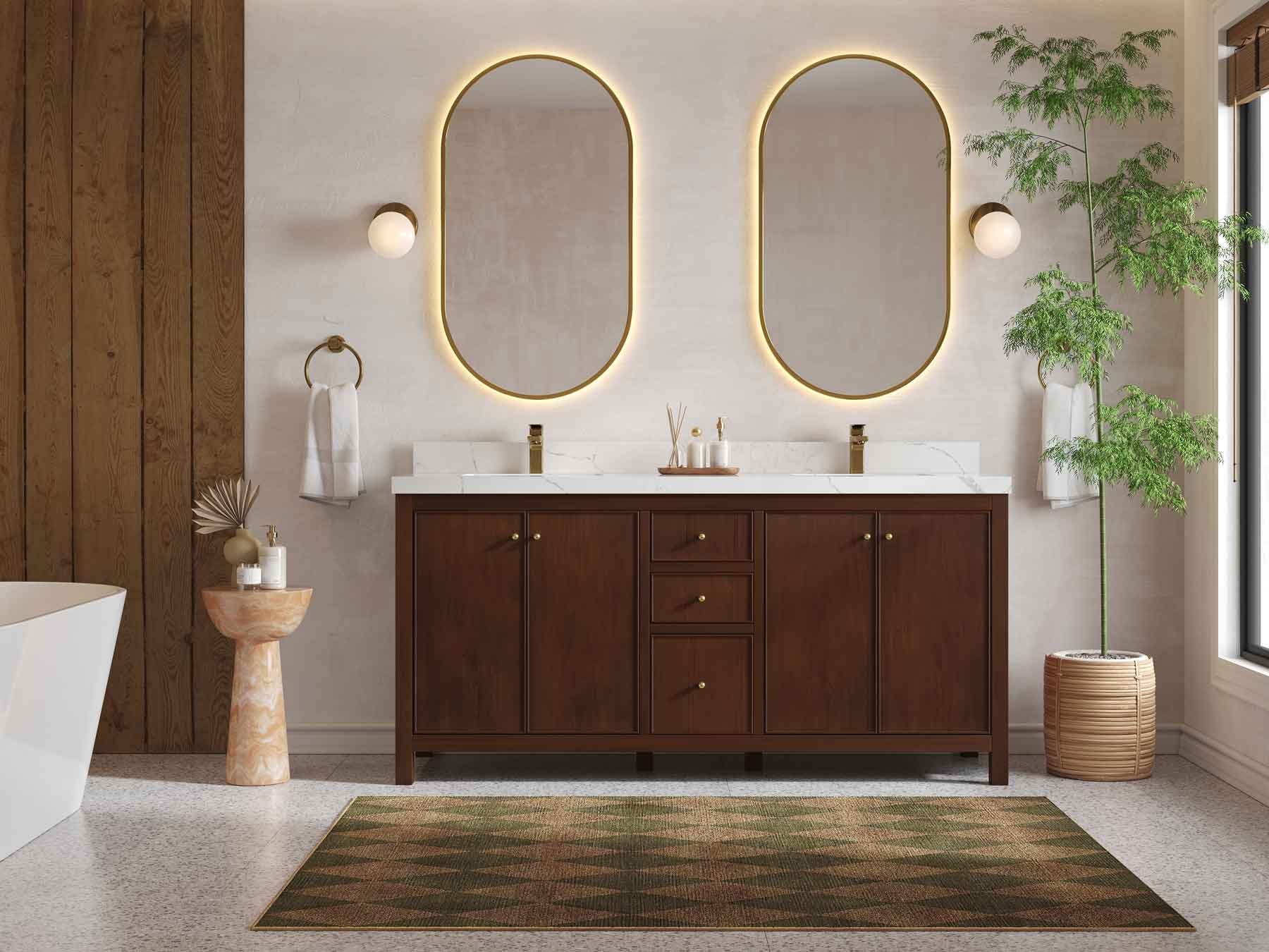Chicago Teak 72 in. W x 22 in. D Double Sink Bathroom Vanity - Willow Bath and Vanity