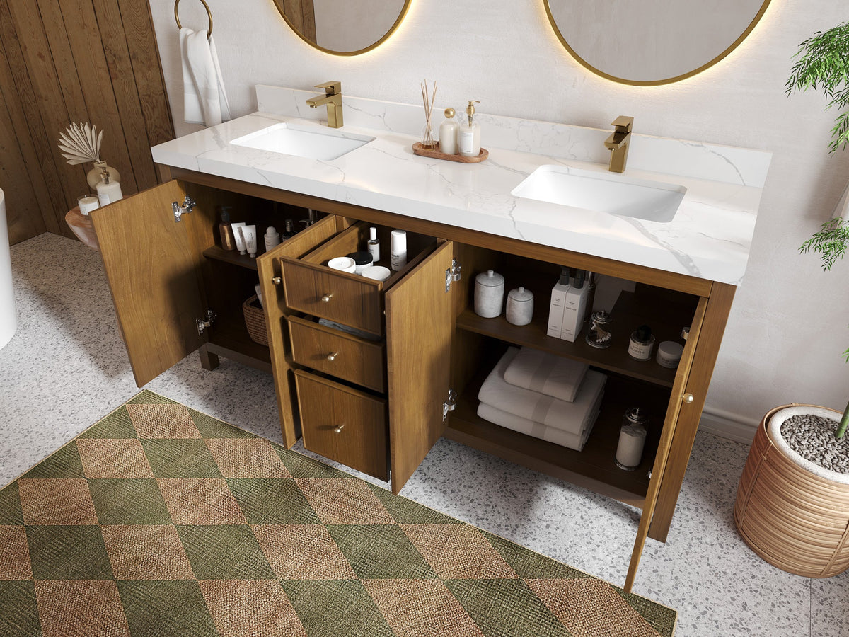 Chicago Teak 72 in. W x 22 in. D Double Sink Bathroom Vanity - Willow Bath and Vanity