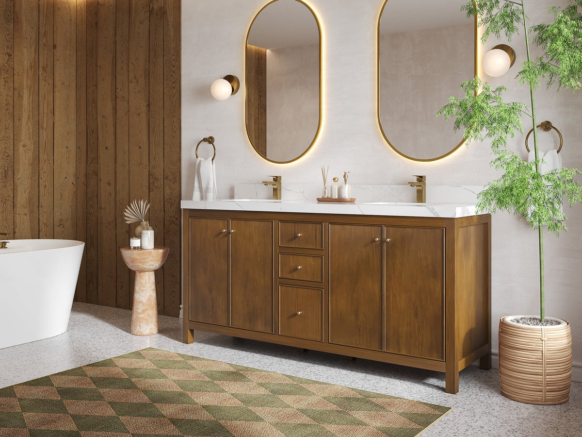Chicago Teak 72 in. W x 22 in. D Double Sink Bathroom Vanity - Willow Bath and Vanity