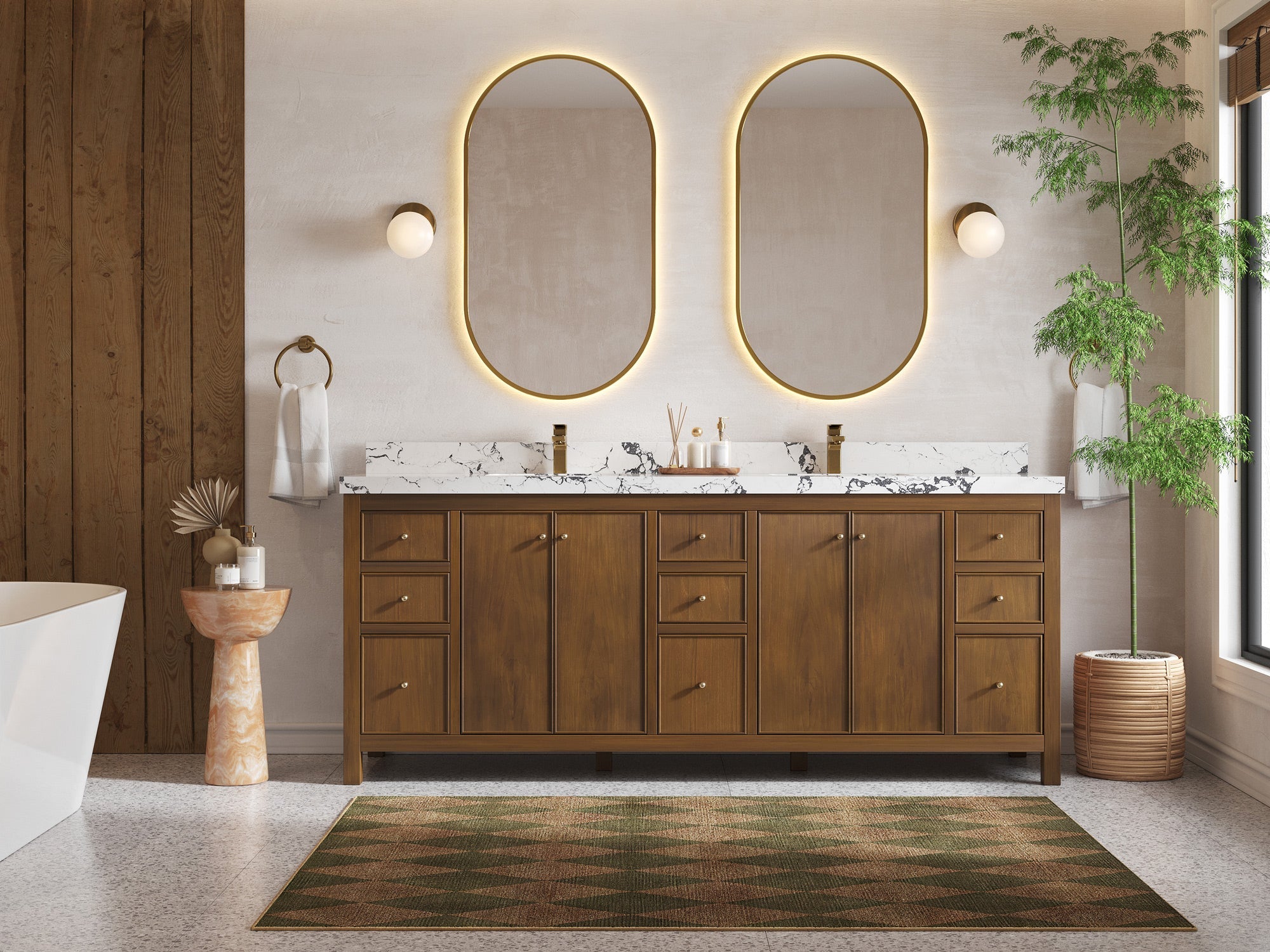 Chicago Teak 84 in. W x 22 in. D Double Sink Bathroom Vanity - Willow Bath and Vanity