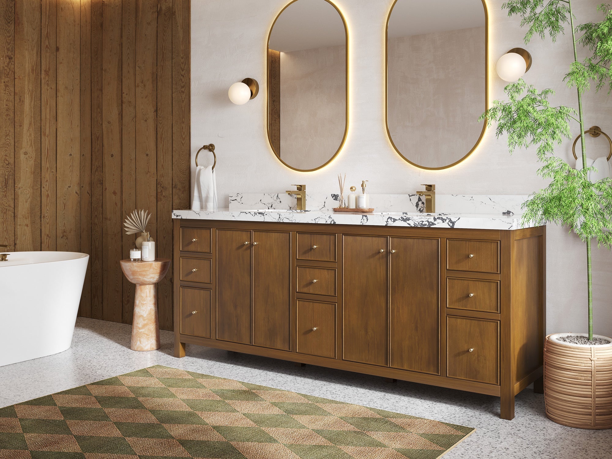 Chicago Teak 84 in. W x 22 in. D Double Sink Bathroom Vanity - Willow Bath and Vanity