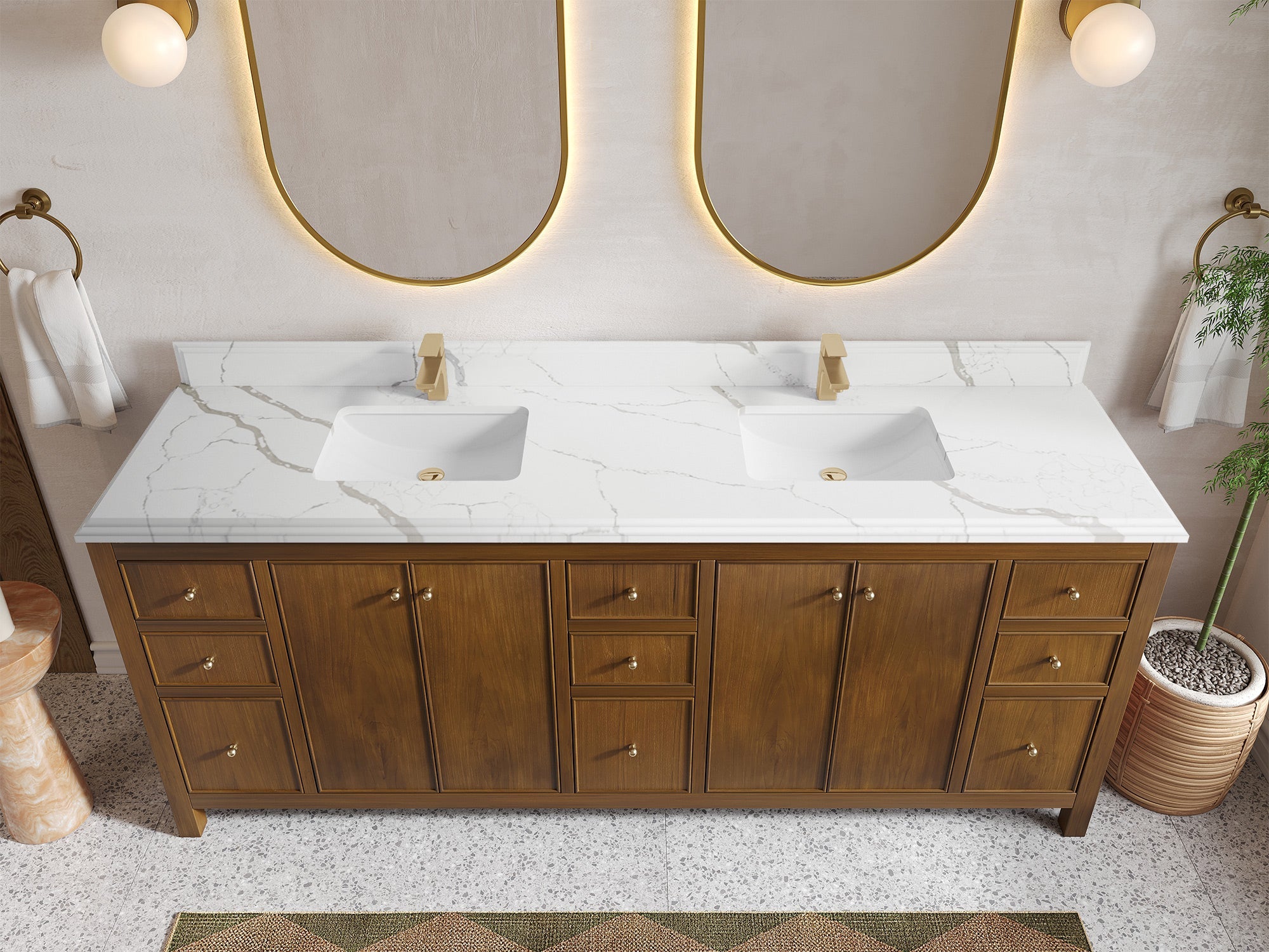 Chicago Teak 84 in. W x 22 in. D Double Sink Bathroom Vanity - Willow Bath and Vanity