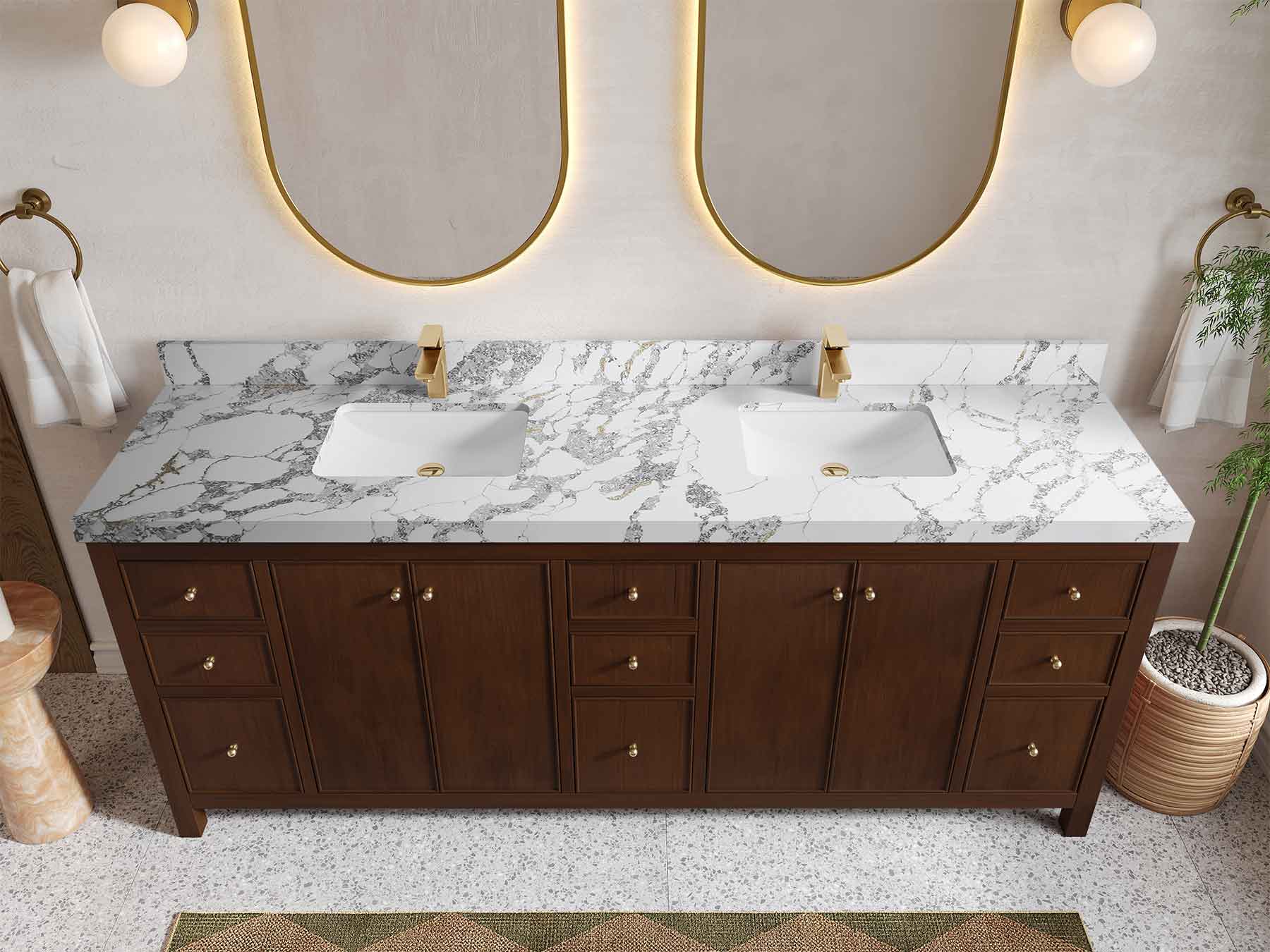 Chicago Teak 84 in. W x 22 in. D Double Sink Bathroom Vanity (Walnut) - Willow Bath and Vanity