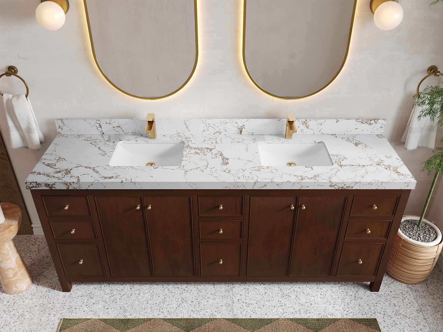 Chicago Teak 84 in. W x 22 in. D Double Sink Bathroom Vanity (Walnut) - Willow Bath and Vanity