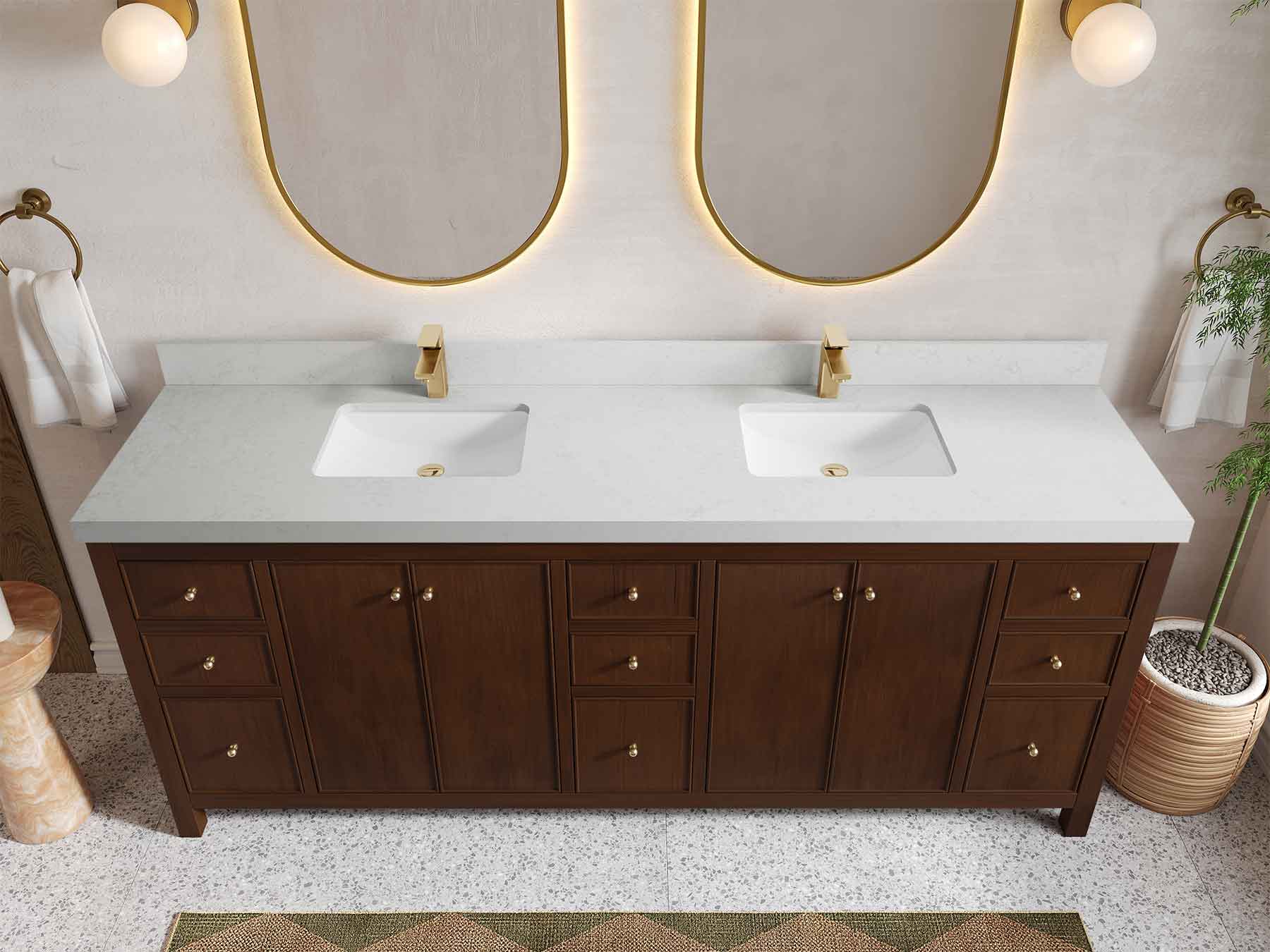 Chicago Teak 84 in. W x 22 in. D Double Sink Bathroom Vanity (Walnut) - Willow Bath and Vanity