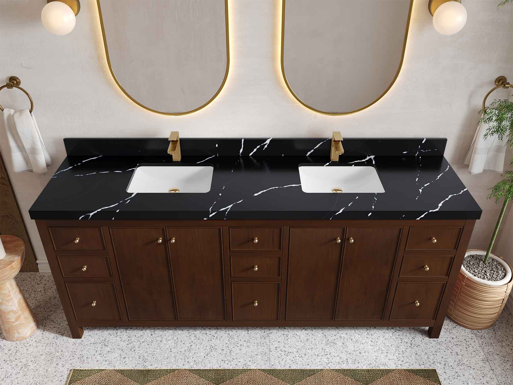 Chicago Teak 84 in. W x 22 in. D Double Sink Bathroom Vanity (Walnut) - Willow Bath and Vanity