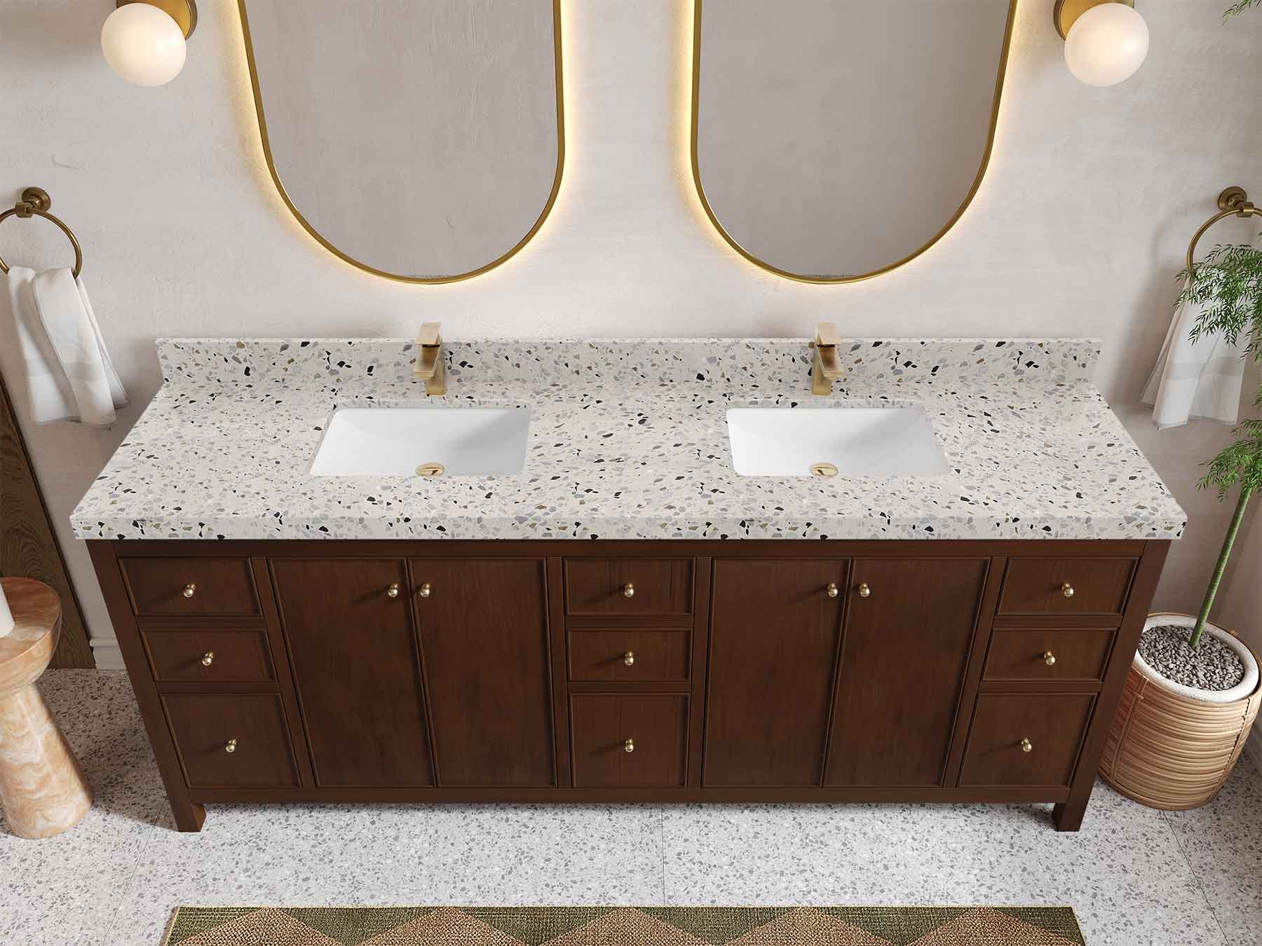 Chicago Teak 84 in. W x 22 in. D Double Sink Bathroom Vanity (Walnut) - Willow Bath and Vanity