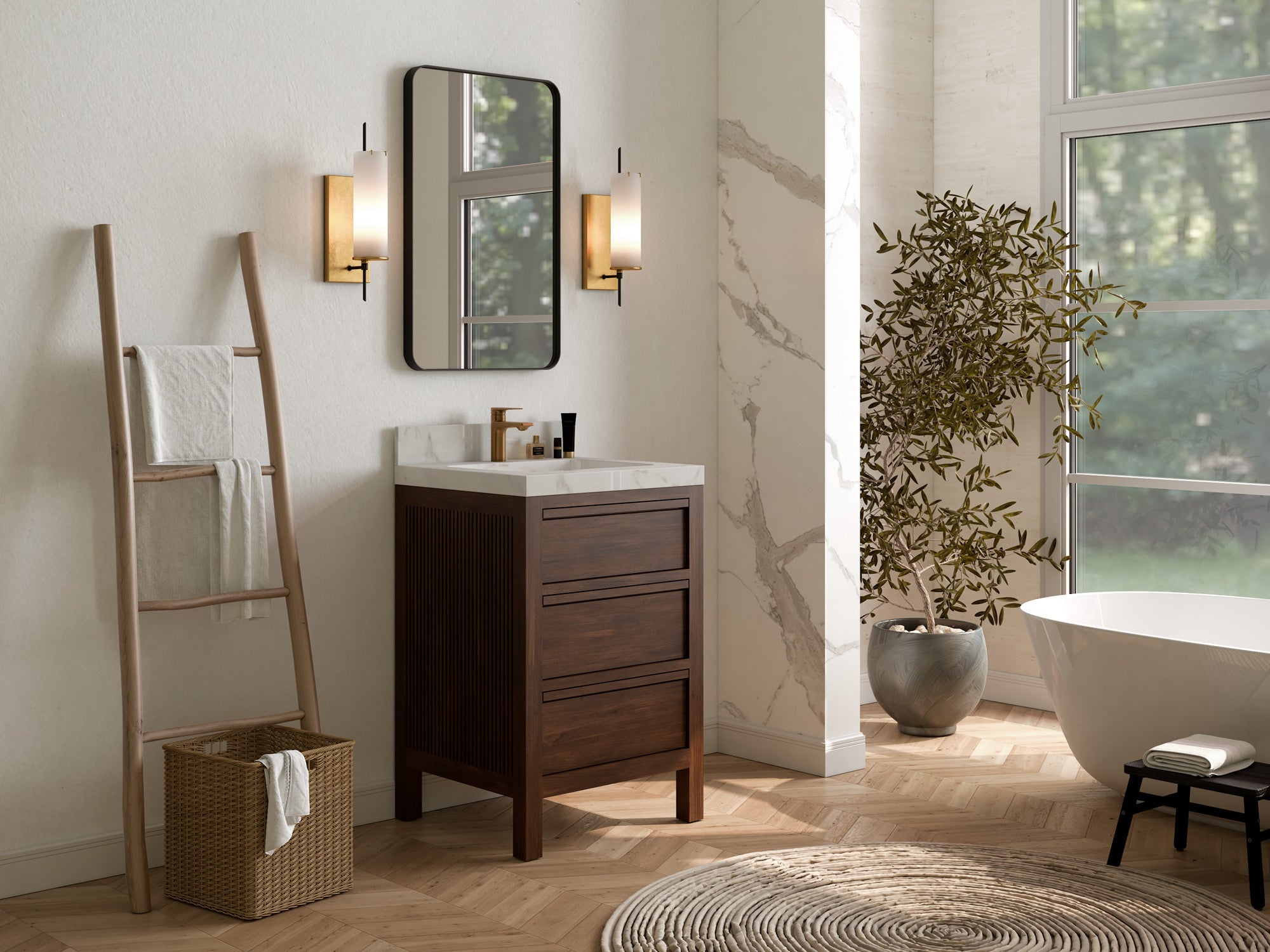 Elizabeth Teak Wood 24-inch bathroom vanity, angled bathroom view