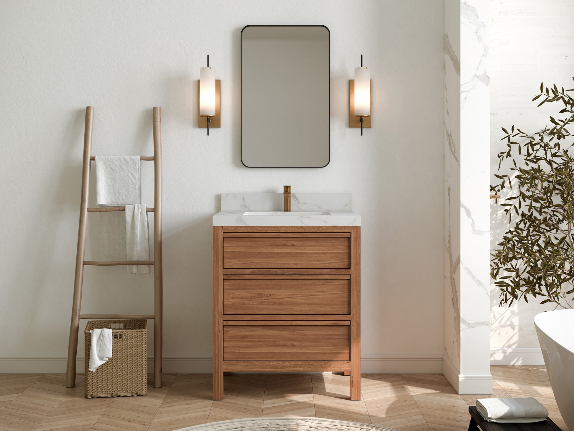 Elizabeth Teak Wood 30 in. W x 22 in. D Single Sink Bathroom Vanity - Willow Bath and Vanity