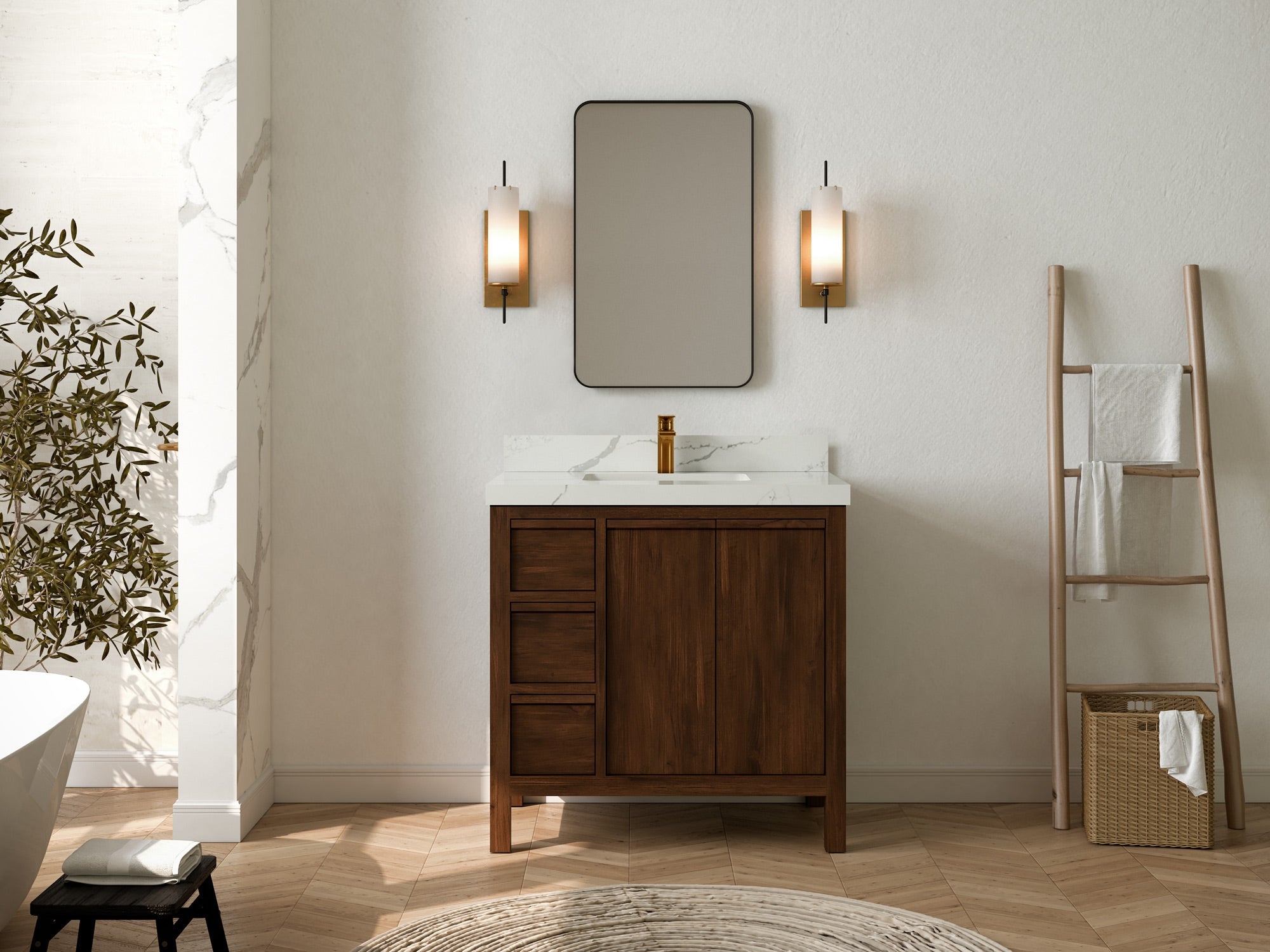 Elizabeth Teak Wood 36 in. W x 22 in. D Center Sink Bathroom Vanity - Willow Bath and Vanity