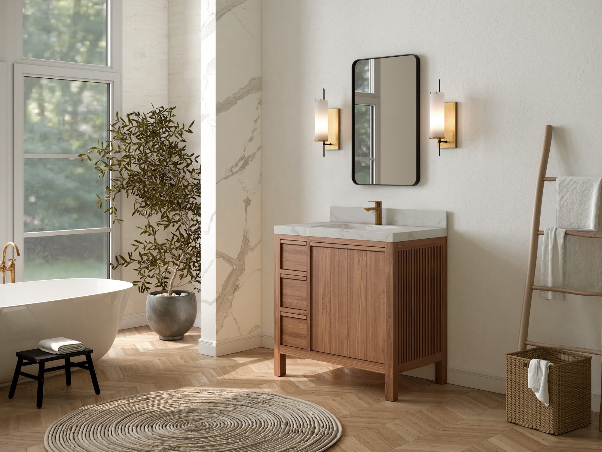 Elizabeth Teak Wood 36 in. W x 22 in. D Center Sink Bathroom Vanity - Willow Bath and Vanity