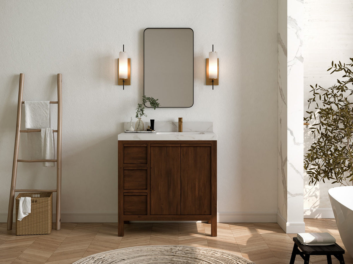 Elizabeth Teak Wood 36 in. W x 22 in. D Right Offset Sink Bathroom Vanity - Willow Bath and Vanity
