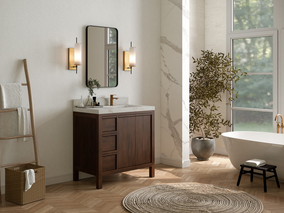Elizabeth Teak Wood 36 in. W x 22 in. D Right Offset Sink Bathroom Vanity - Willow Bath and Vanity