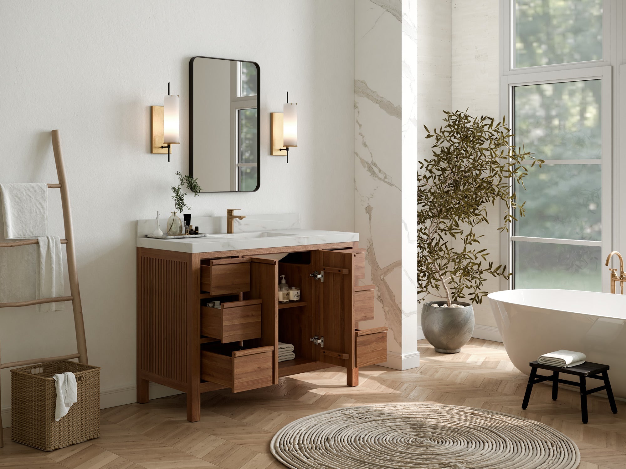 Elizabeth Teak Wood 48 in. W x 22 in. D Single Sink Bathroom Vanity - Willow Bath and Vanity