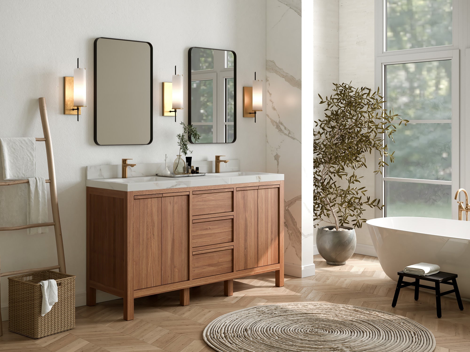 Elizabeth Teak Wood 60 in. W x 22 in. D Double Sink Bathroom Vanity - Willow Bath and Vanity