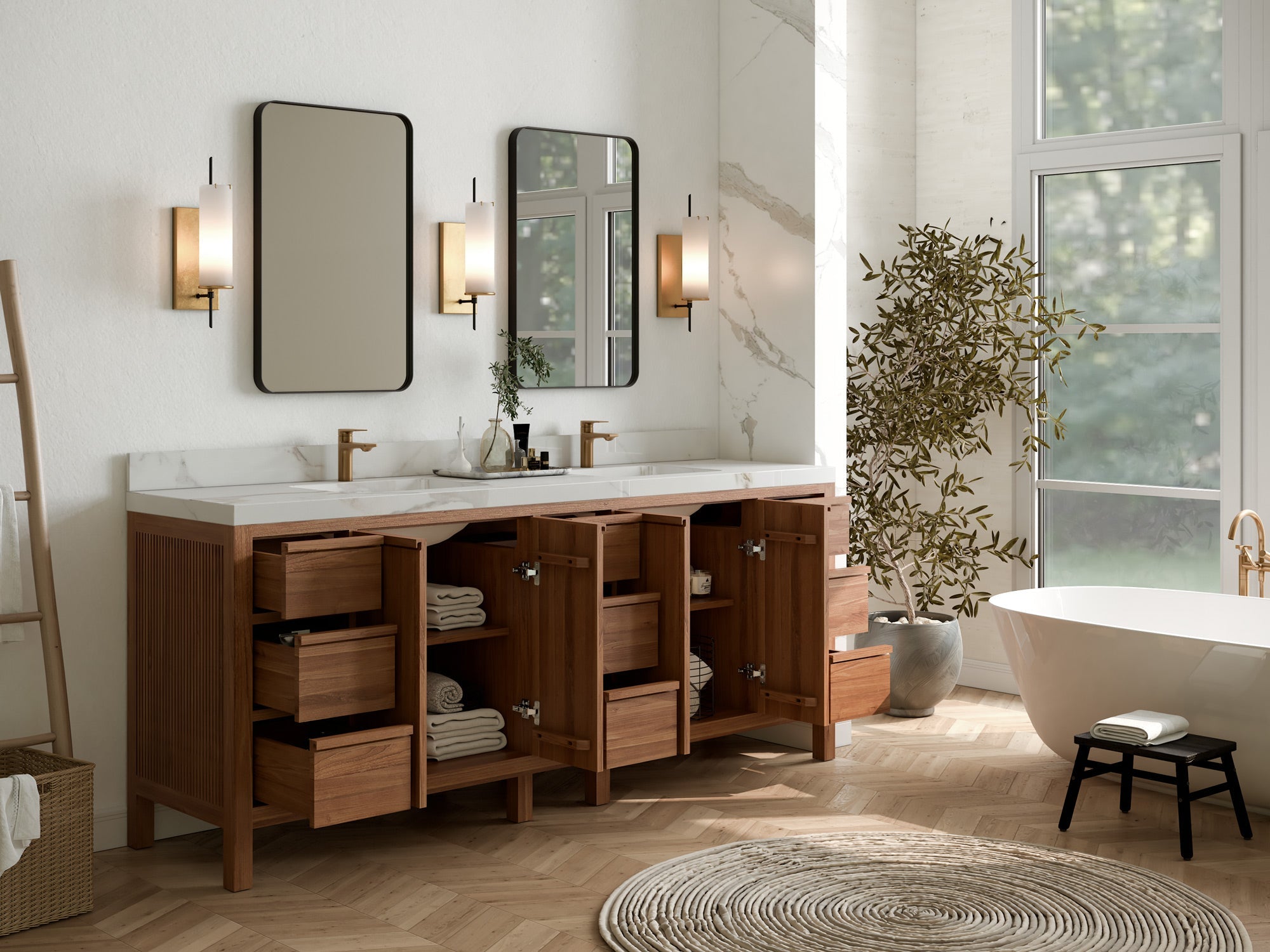 Elizabeth Teak Wood 84 in. W x 22 in. D Double Sink Bathroom Vanity - Willow Bath and Vanity