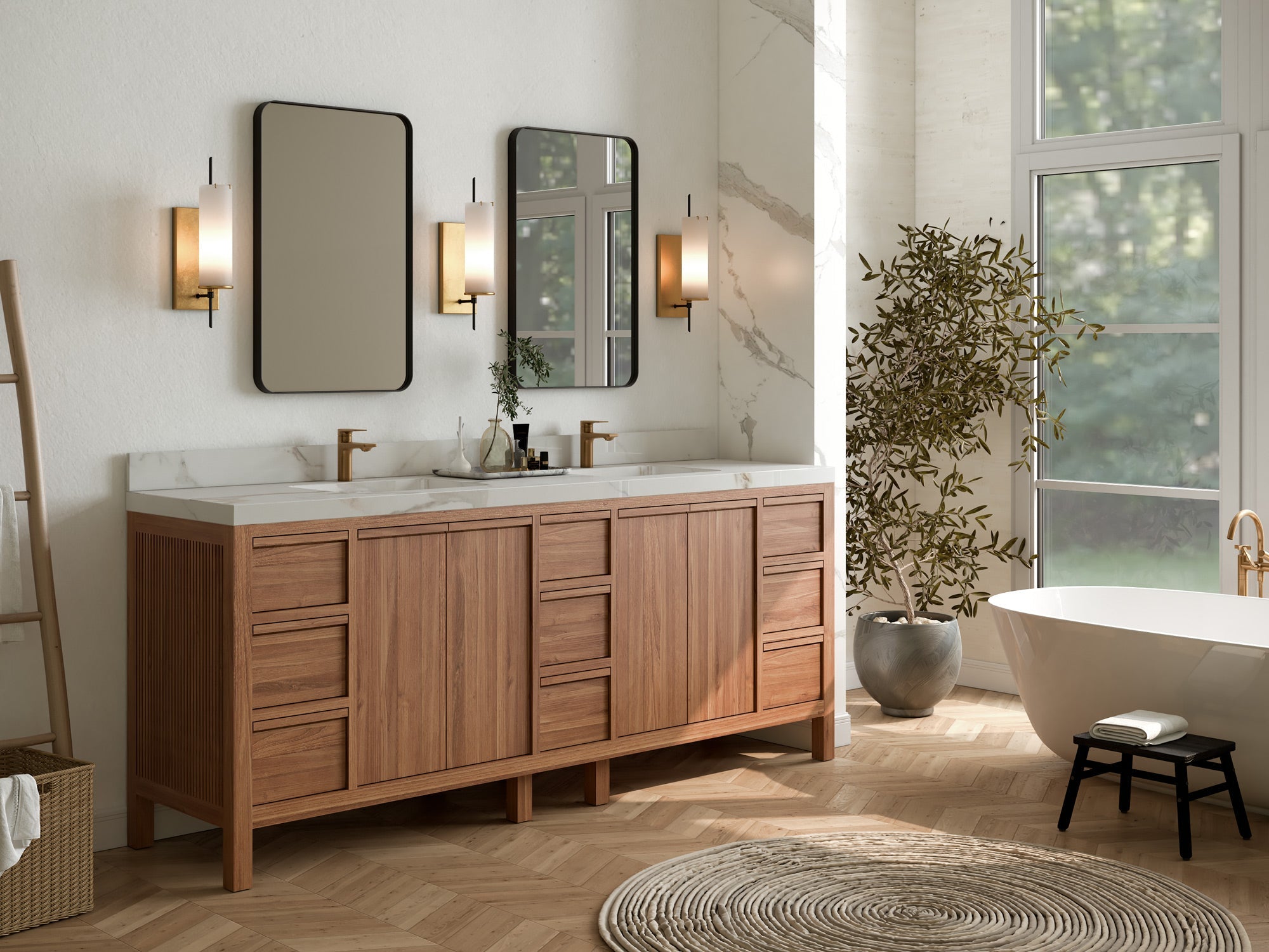 Elizabeth Teak Wood 84 in. W x 22 in. D Double Sink Bathroom Vanity - Willow Bath and Vanity