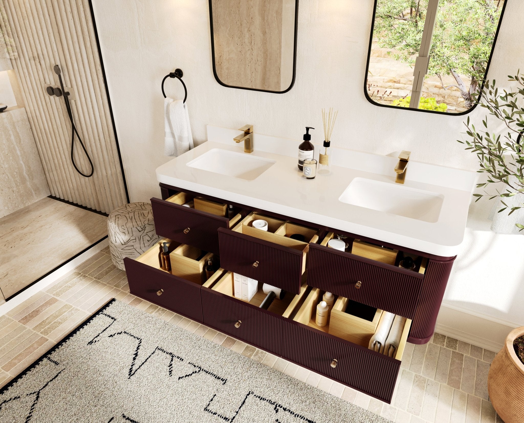 Hampton Floating 60 in. W x 22 in. D Double Sink Bathroom Vanity - Willow Bath and Vanity