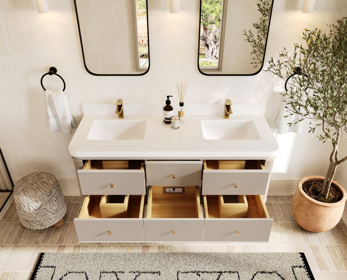 Hampton Floating 60 in. W x 22 in. D Double Sink Bathroom Vanity - Willow Bath and Vanity