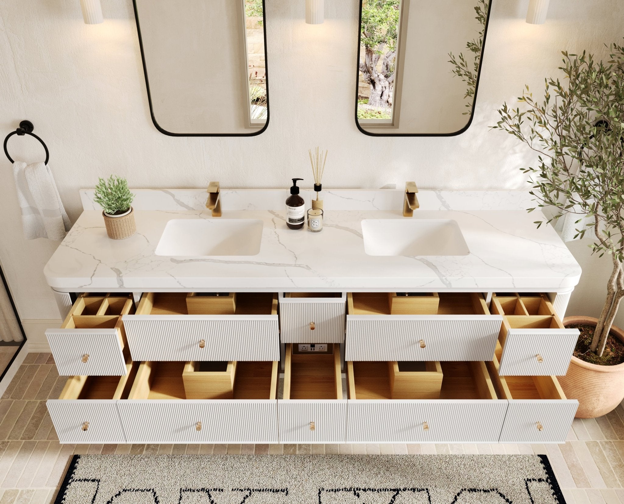 Hampton Floating 84 in. W x 22 in. D Double Sink Bathroom Vanity - Willow Bath and Vanity