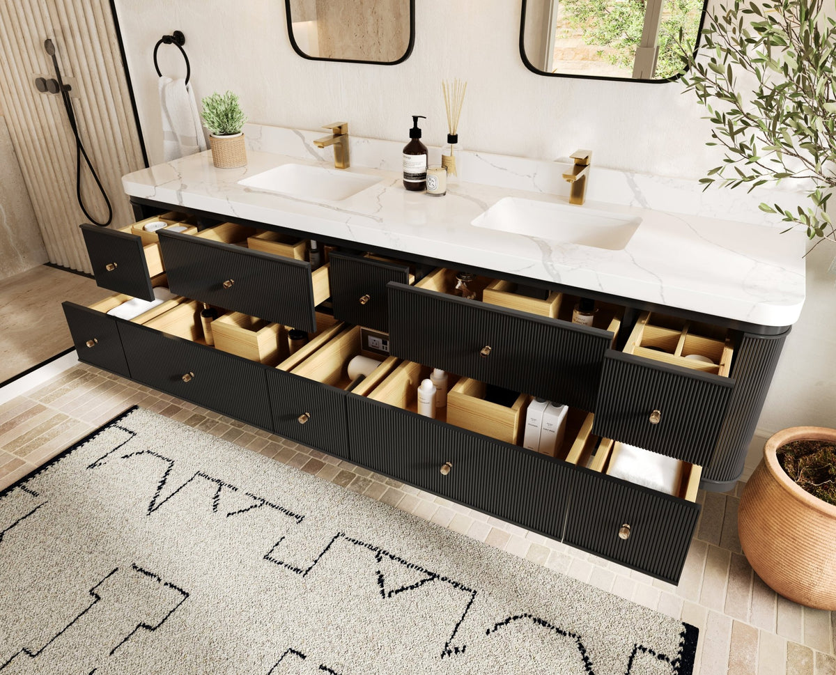 Hampton Floating 84 in. W x 22 in. D Double Sink Bathroom Vanity - Willow Bath and Vanity