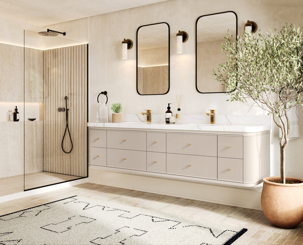 Hampton Floating 84 in. W x 22 in. D Double Sink Bathroom Vanity - Willow Bath and Vanity
