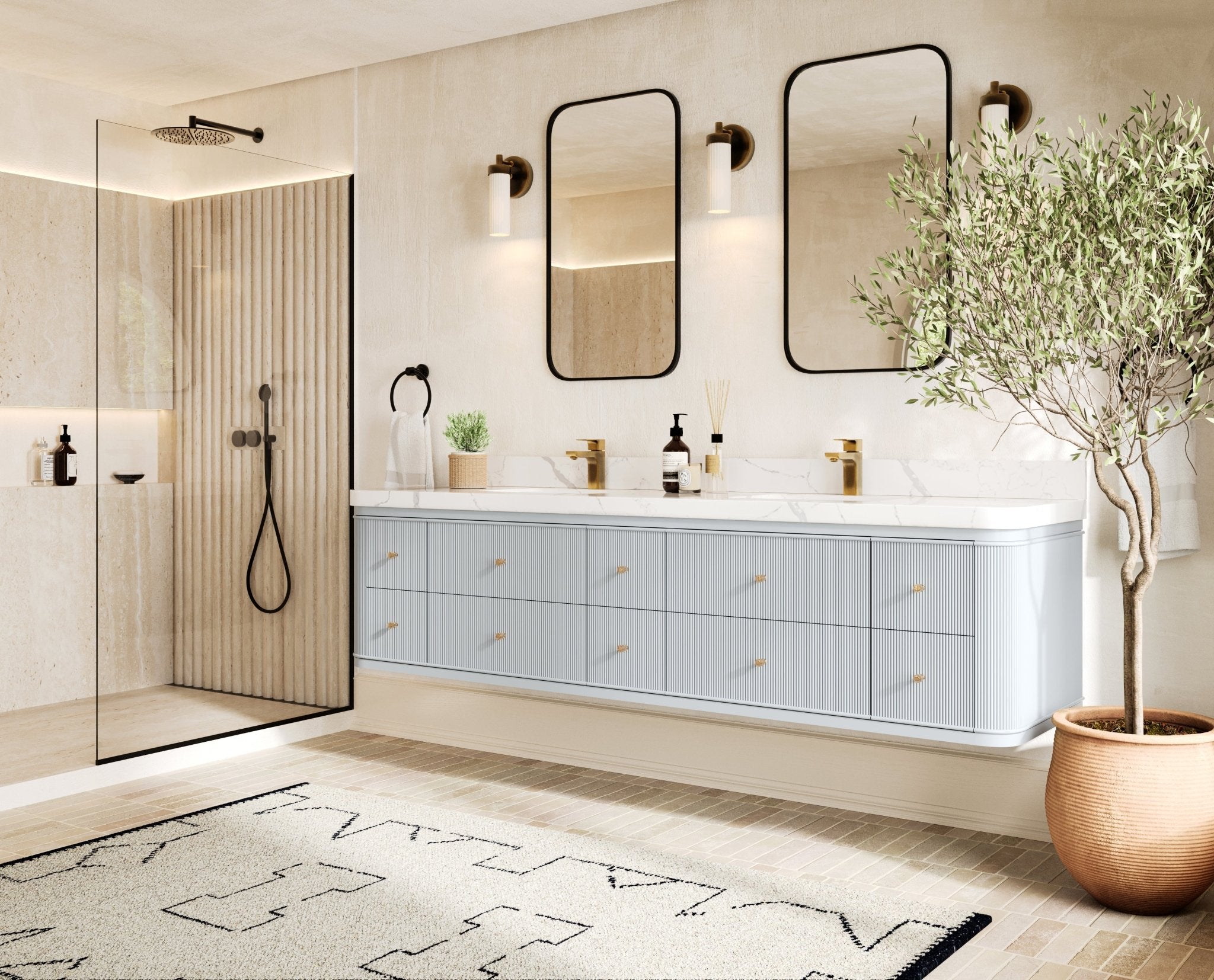 Hampton Floating 84 in. W x 22 in. D Double Sink Bathroom Vanity - Willow Bath and Vanity
