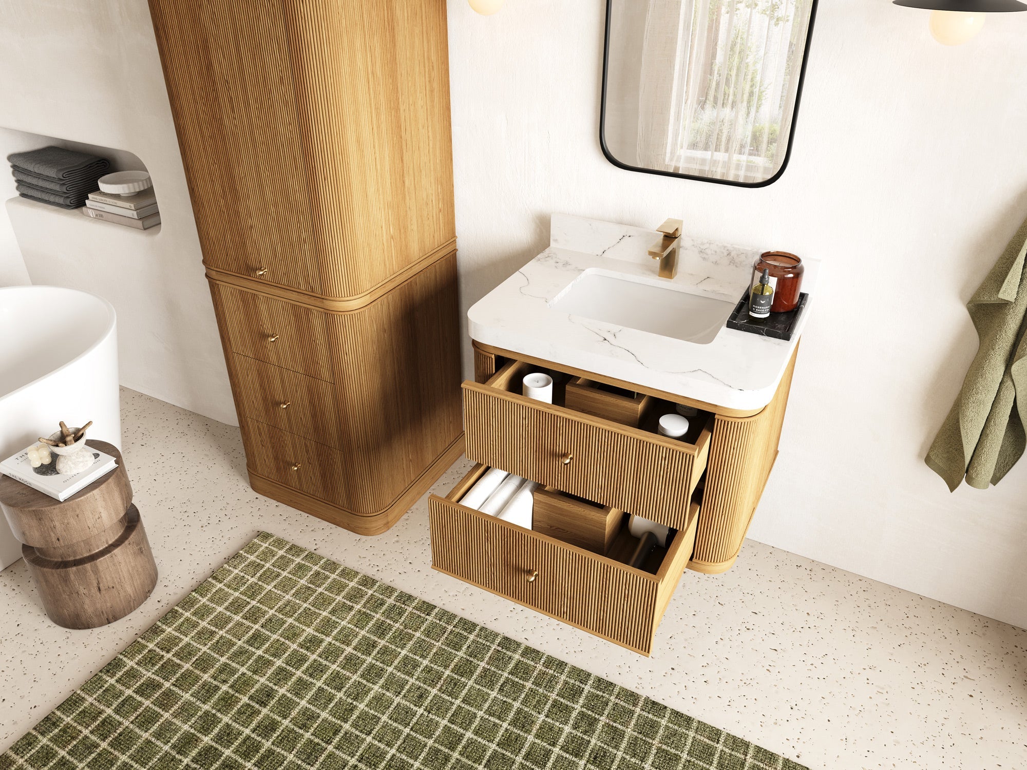 Hampton Floating Teak 30 in. W x 22 in. D Single Sink Bathroom Vanity - Willow Bath and Vanity