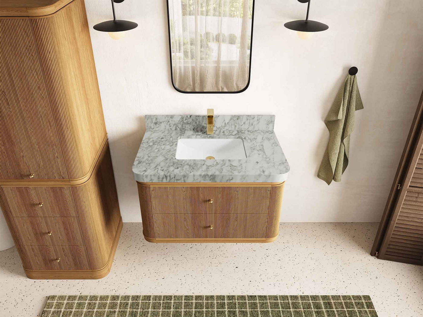 Hampton Floating Teak 36 in. W x 22 in. D Center Sink Bathroom Vanity
