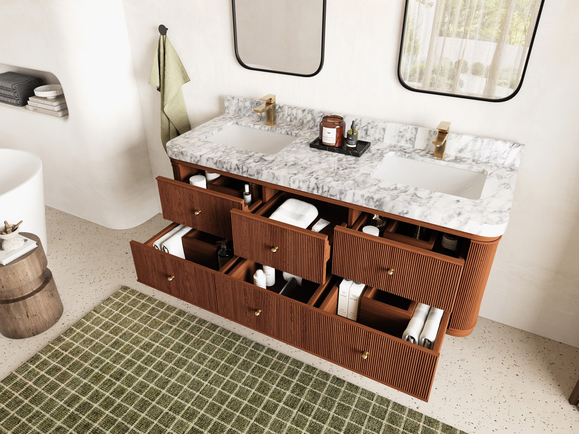 Hampton Floating Teak 60 in. W x 22 in. D Double Sink Bathroom Vanity - Willow Bath and Vanity