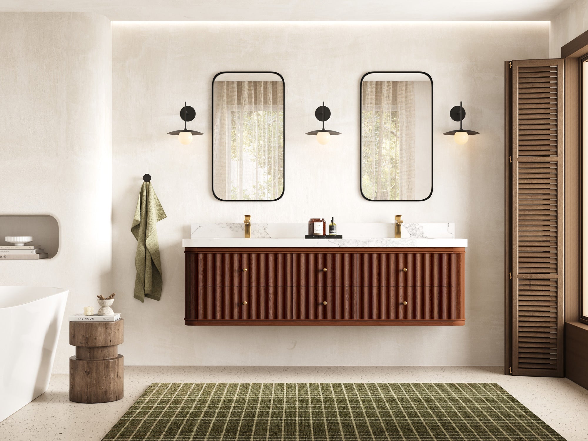 Hampton Floating Teak 72 in. W x 22 in. D Double Sink Bathroom Vanity - Willow Bath and Vanity
