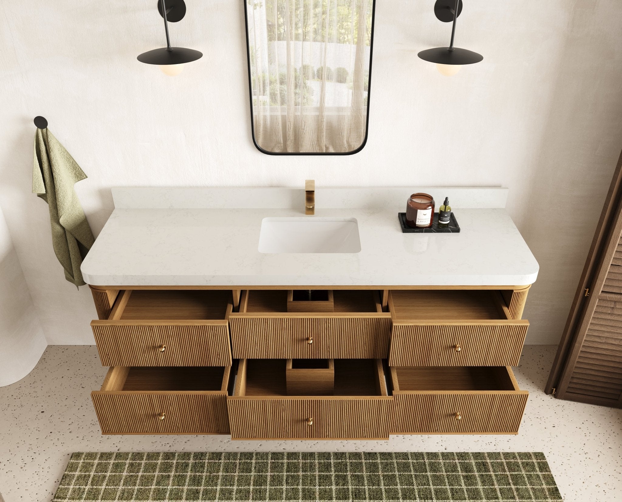 Hampton Floating Teak 72 in. W x 22 in. D Single Sink Bathroom Vanity - Willow Bath and Vanity