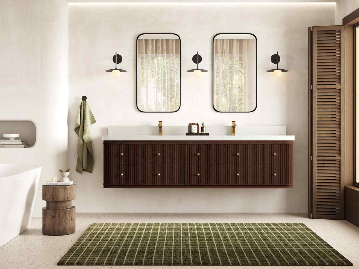 Hampton Floating Teak 80 in. W x 22 in. D Double Sink Bathroom Vanity - Willow Bath and Vanity