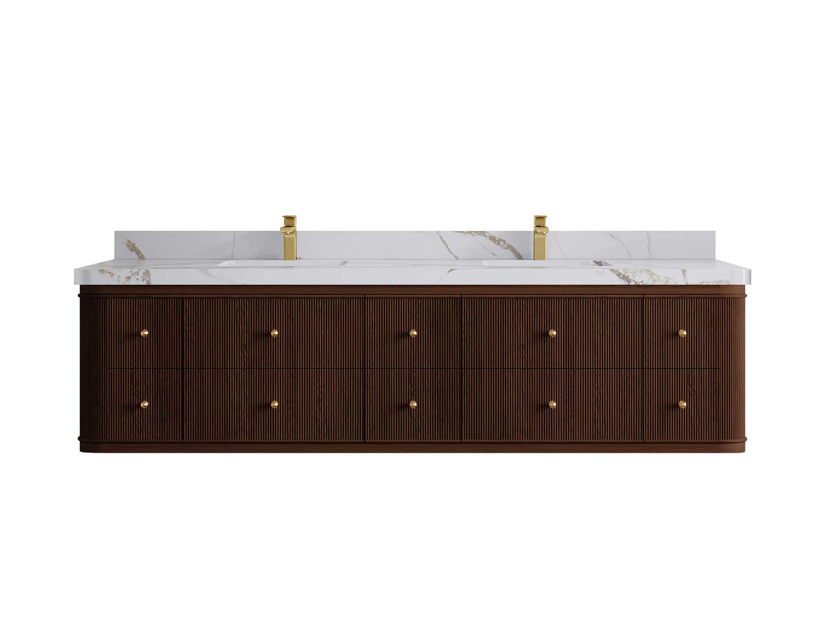 Hampton Floating Teak 80 in. W x 22 in. D Double Sink Bathroom Vanity - Willow Bath and Vanity