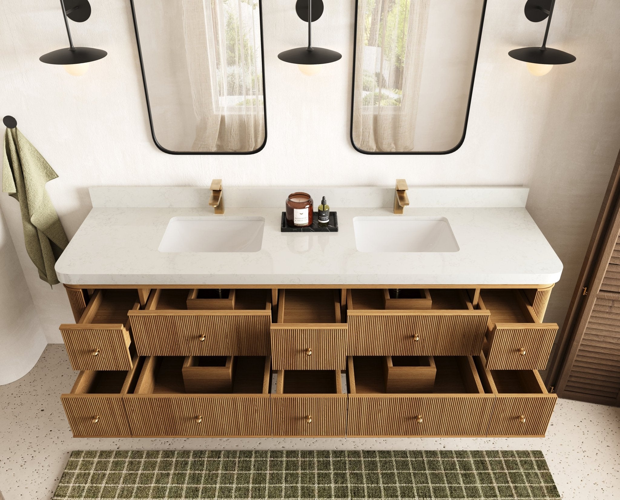 Hampton Floating Teak 80 in. W x 22 in. D Double Sink Bathroom Vanity - Willow Bath and Vanity